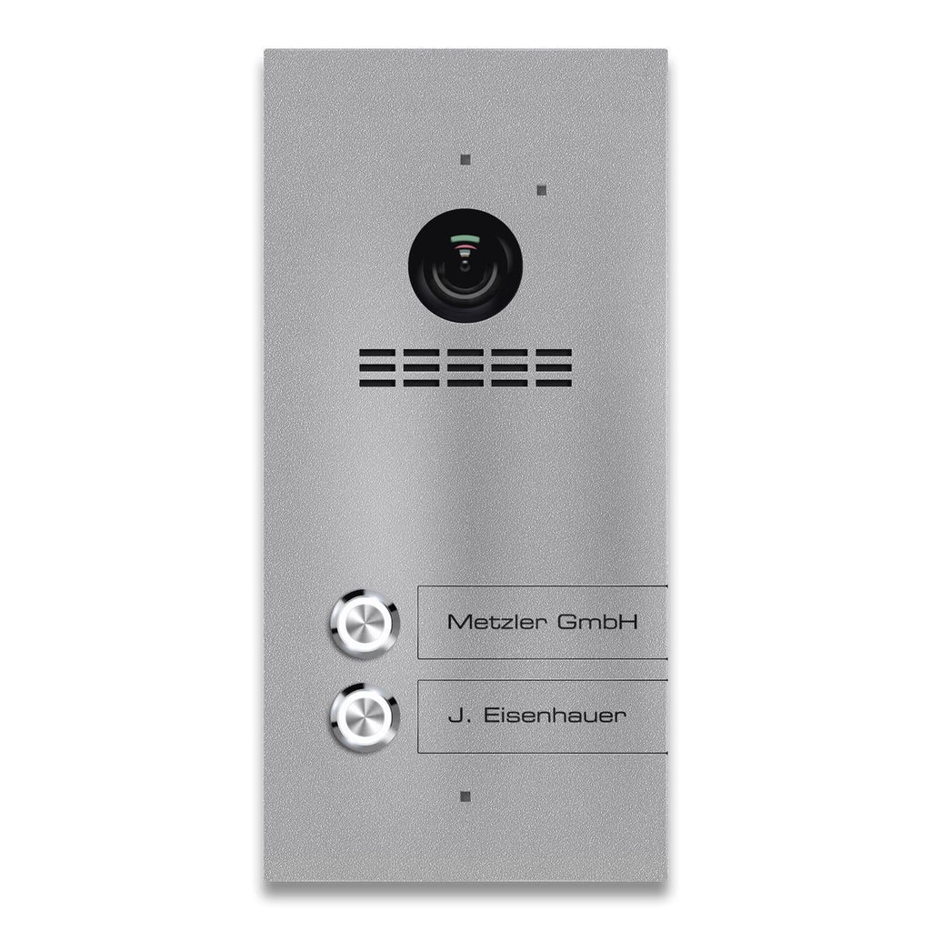 Metzler VDM10 Mehrfamilien Video-Türsprechanlage, Edelstahl RAL9007 Graualuminium, 2 Klingeltaster, Kian, Unterputz, LAN PoE