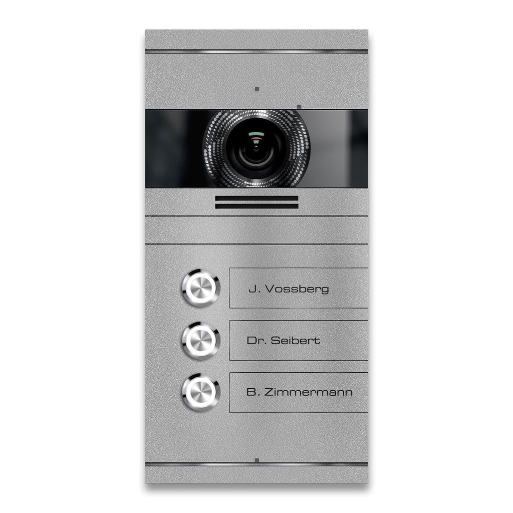 Metzler VDM10 Mehrfamilien Video-Türsprechanlage, Edelstahl RAL9007 Graualuminium, 3 Klingeltaster, Colson, Unterputz, 2-Draht IP