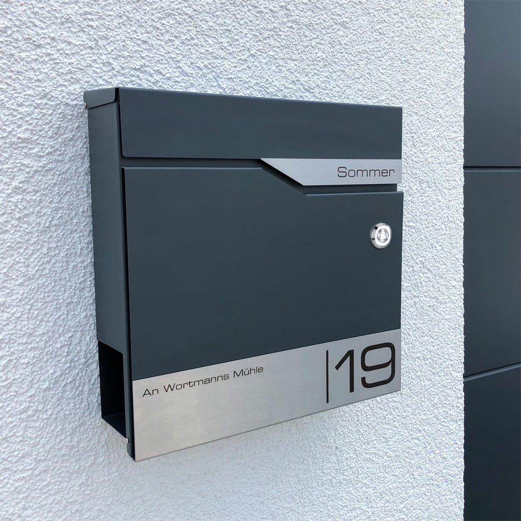 Metzler Briefkasten mit Funkklingel | personalisiert mit Gravur | Edelstahl-Namensschild | mit Zeitungsfach | Siebert