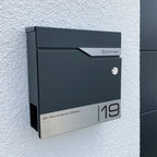 Metzler Briefkasten mit Funkklingel | personalisiert mit Gravur | Edelstahl-Namensschild | mit Zeitungsfach | Siebert
