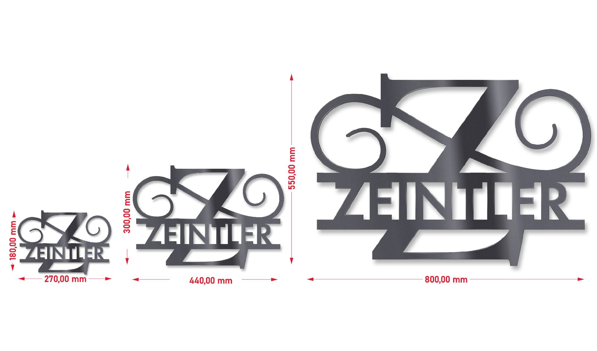Personalisiertes Namensschild mit Monogramm in Anthrazit RAL 7016