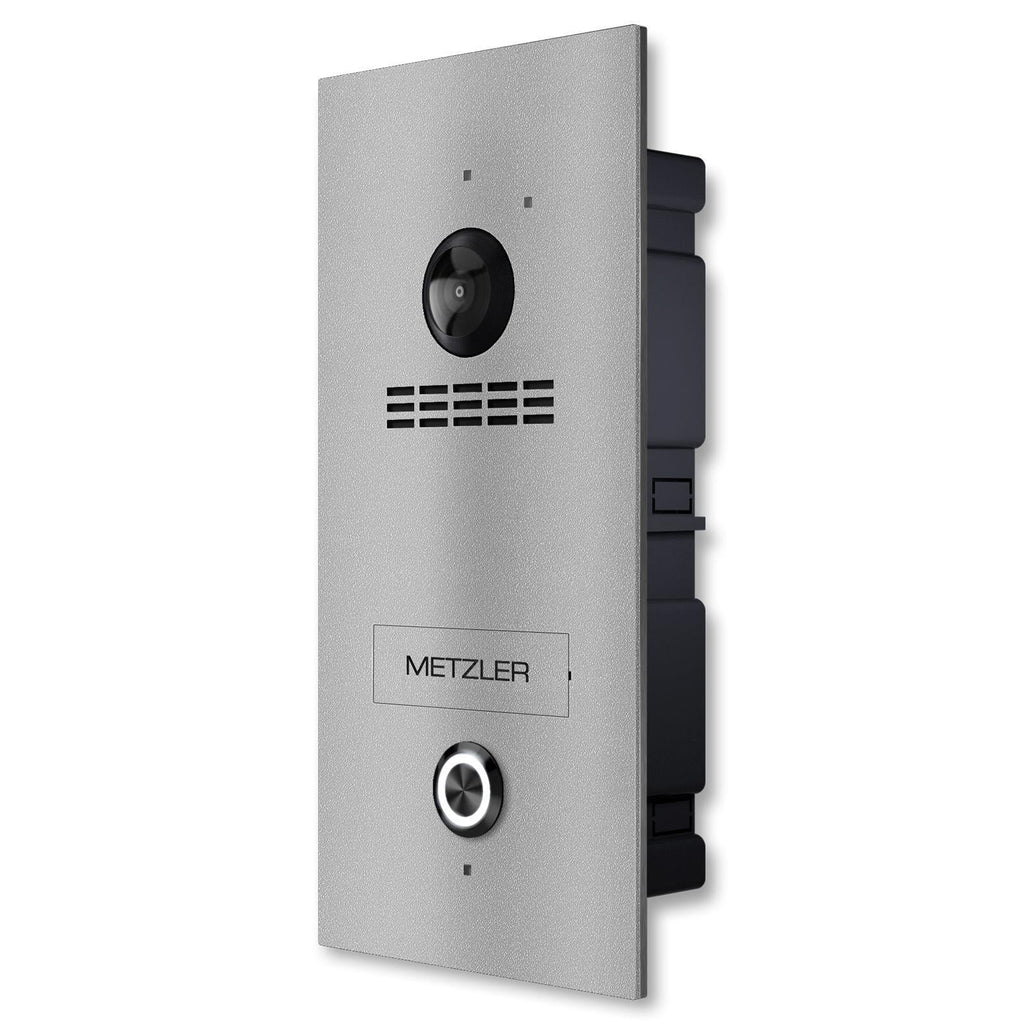 Metzler VDM10 Video-Türsprechanlage, Edelstahl RAL9007 Graualuminium, 1 Klingeltaster, Modell Kian, Unterputz, 2-Draht IP
