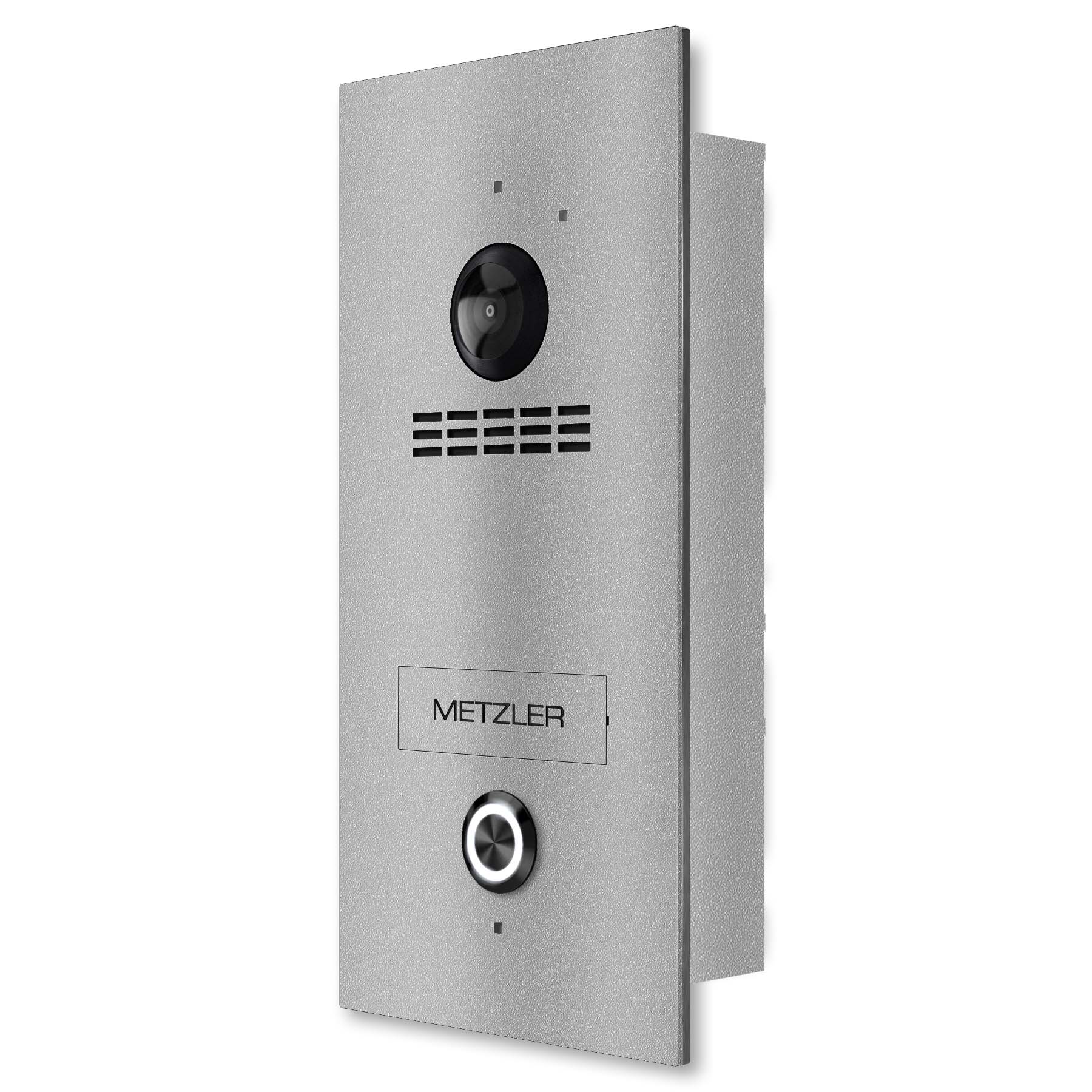 Metzler VDM10 Video-Türsprechanlage, Edelstahl RAL9007 Graualuminium, 1 Klingeltaster, Modell Kian, Aufputz, 2-Draht IP
