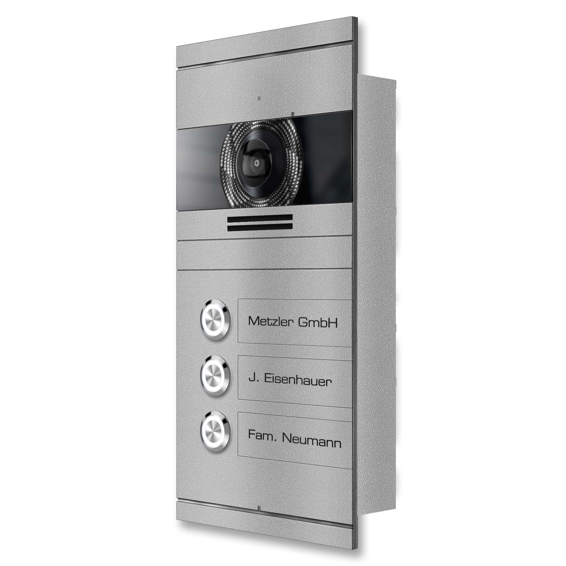 Metzler VDM10 Mehrfamilien Video-Türsprechanlage, Edelstahl RAL9007 Graualuminium, 3 Klingeltaster, Colson, Aufputz, 2-Draht IP