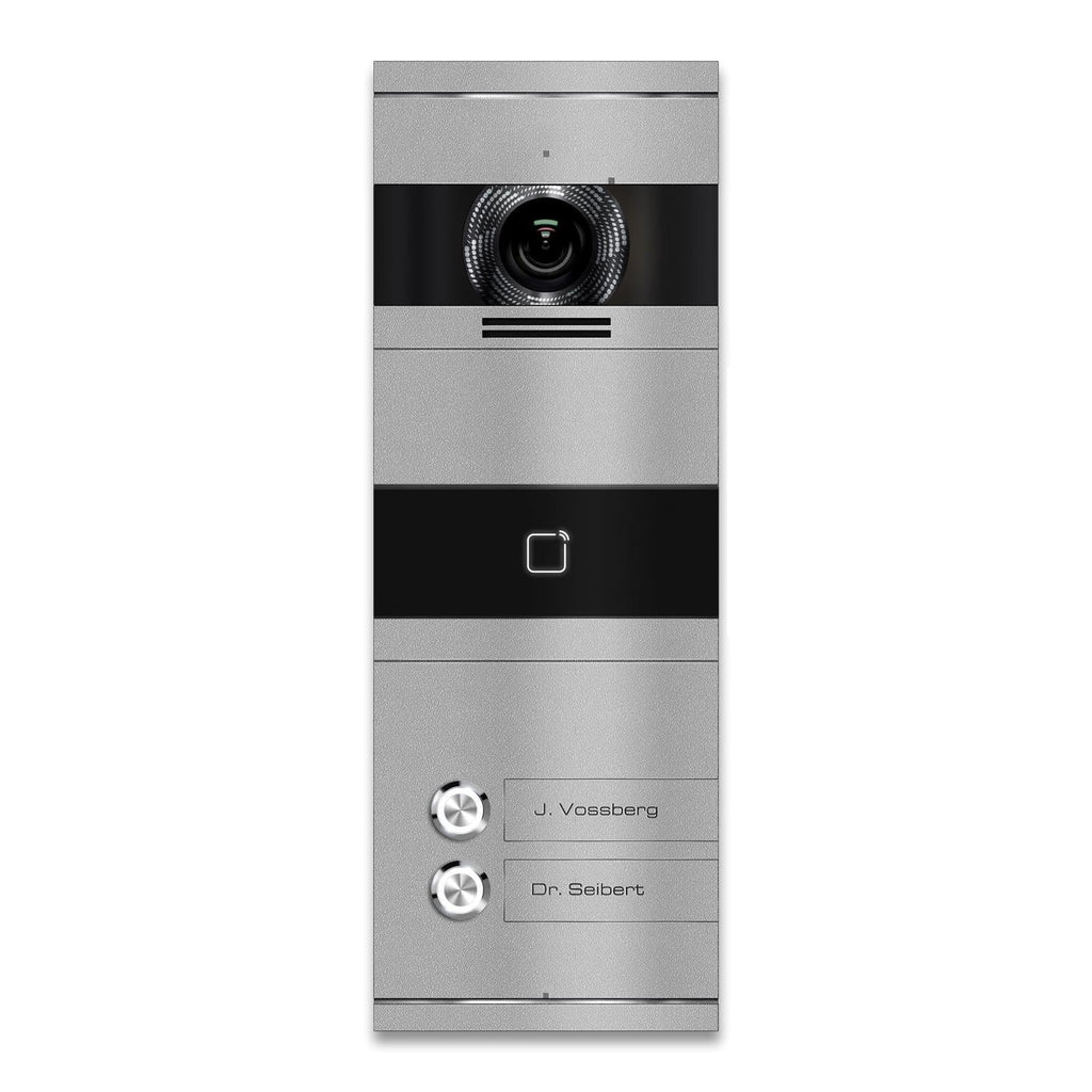 Metzler VDM10 Mehrfamilien Video-Türsprechanlage, Edelstahl RAL9007 Graualuminium, RFID-Leser, 2 Klingeltaster, Bosco, LAN + PoE