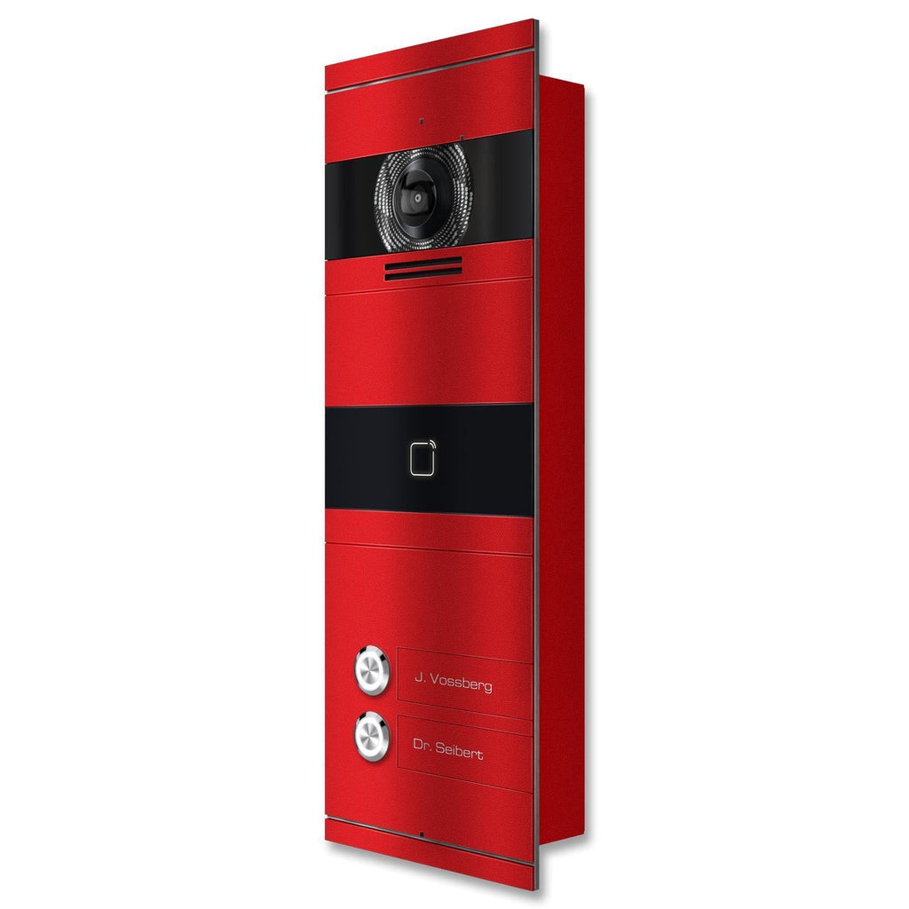 Metzler VDM10 Mehrfamilien Video-Türsprechanlage, Edelstahl in RAL-Farbe, RFID-Leser, 2 Klingeltaster, Bosco, 2-Draht IP