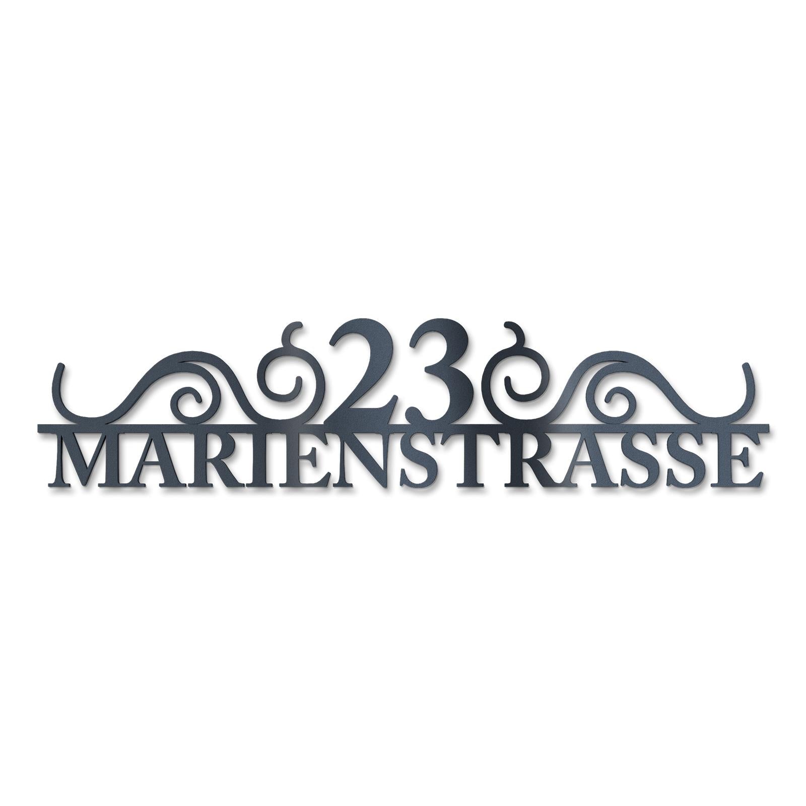 Metzler Edelstahl Schriftzug mit Straße & Hausnummer | August