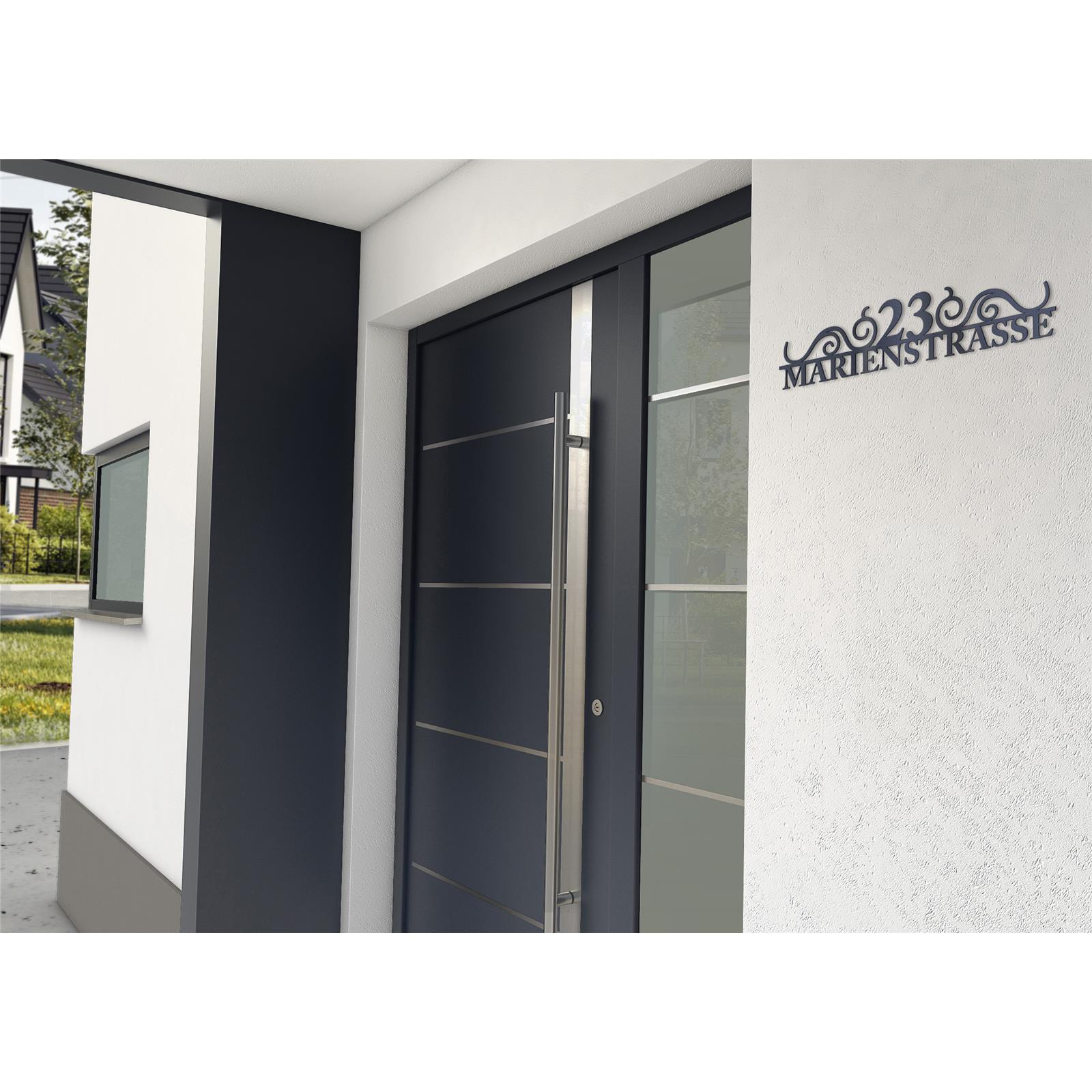 Metzler Edelstahl Schriftzug mit Straße & Hausnummer | August