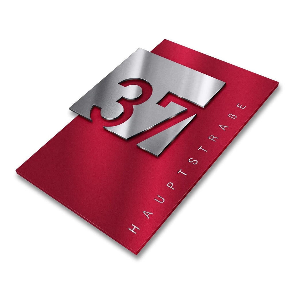 Metzler Design Hausnummernschild Rubinrot RAL 3003 Edelstahl | Steiner