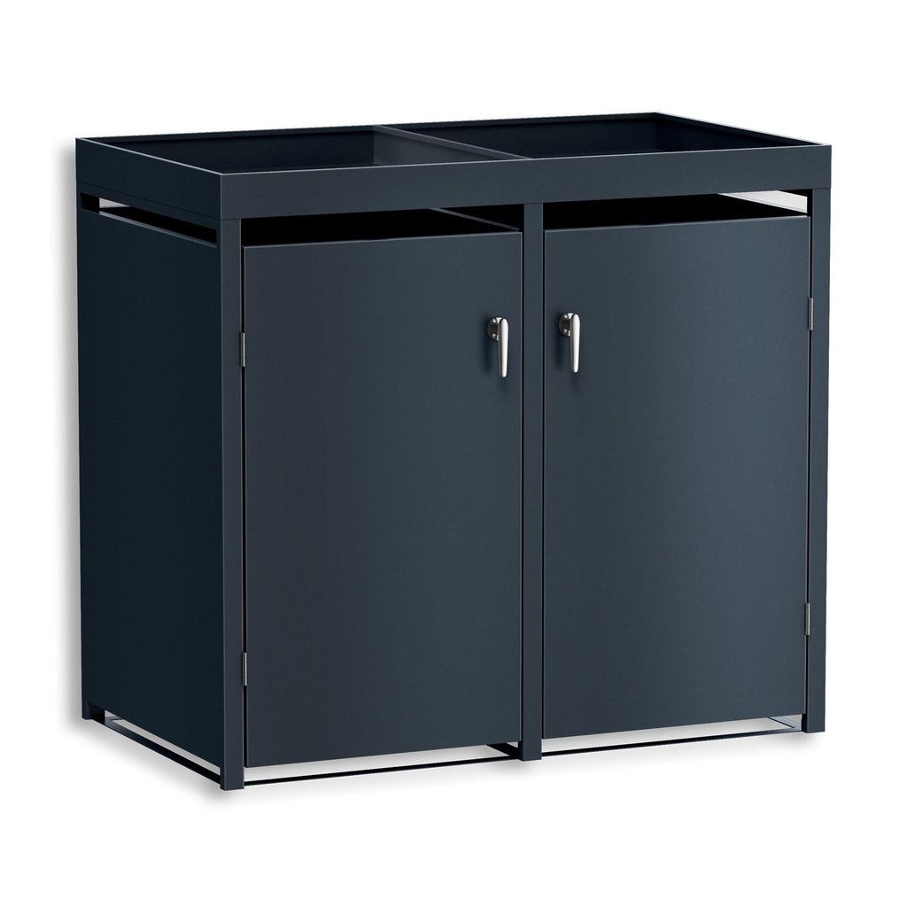 Metzler Mülltonnenbox mit Pflanzdach | zweitürig | massiv & rostfrei | 2x 240l | RAL7016 Anthrazitgrau matt