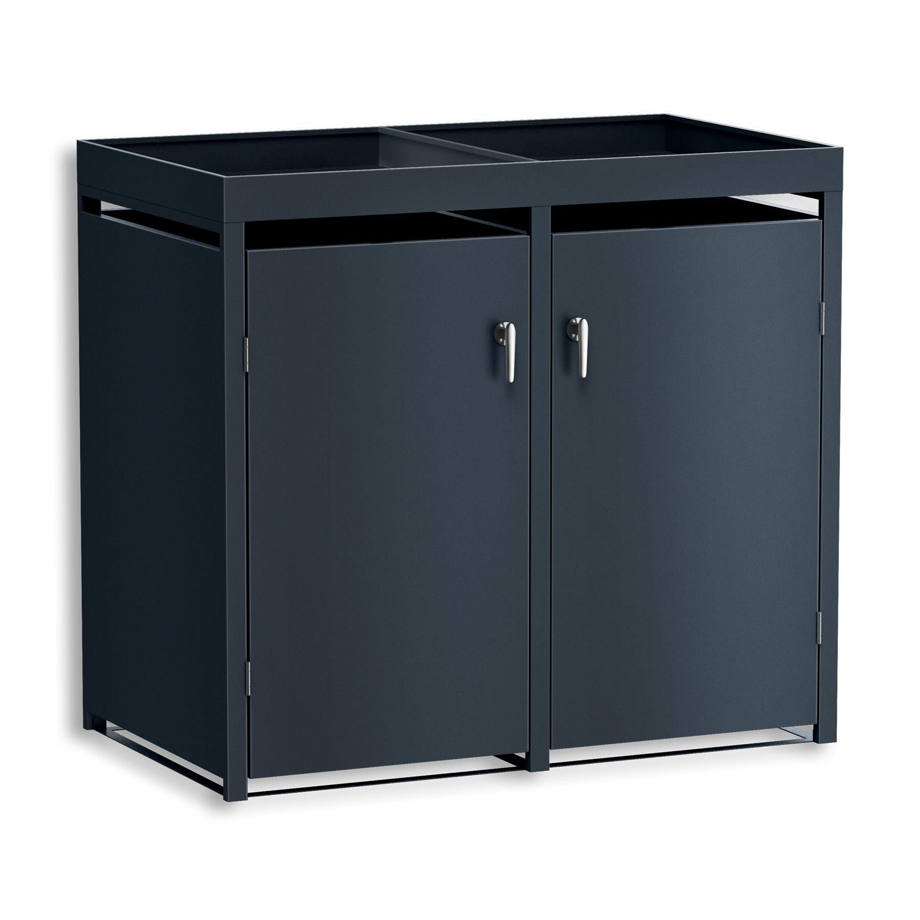 Metzler Mülltonnenbox mit Pflanzdach | zweitürig | massiv & rostfrei | 2x 240l | RAL7016 Anthrazitgrau matt