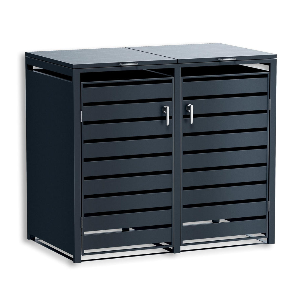 Metzler Mülltonnenbox | zweitürig | rostfrei und massiv | mit Sichtstreifen | 2x 240l | RAL7016 Anthrazitgrau matt