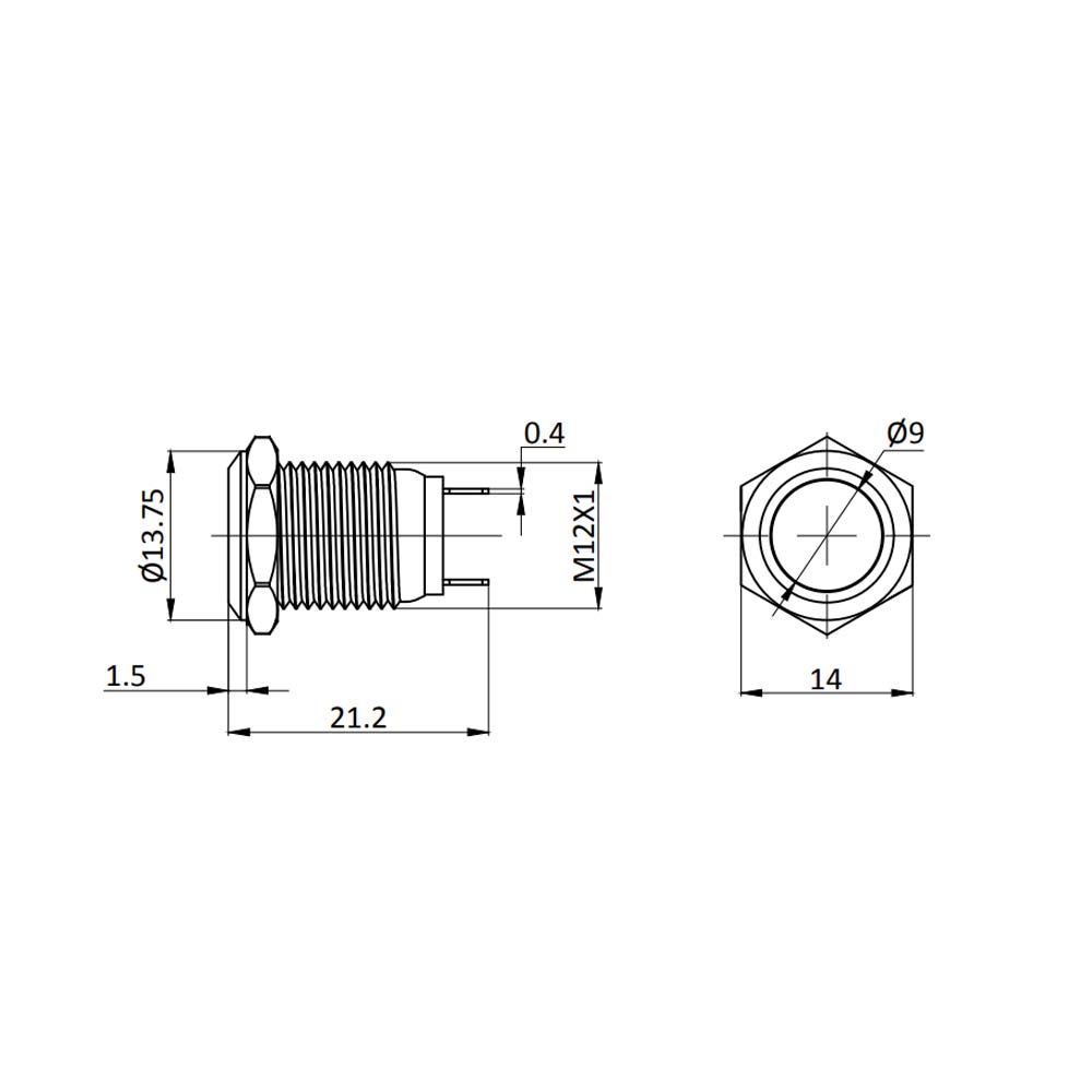 Metzler - Drucktaster 12mm - IP67 IK10 - Edelstahl - Flach - Lötkontakte