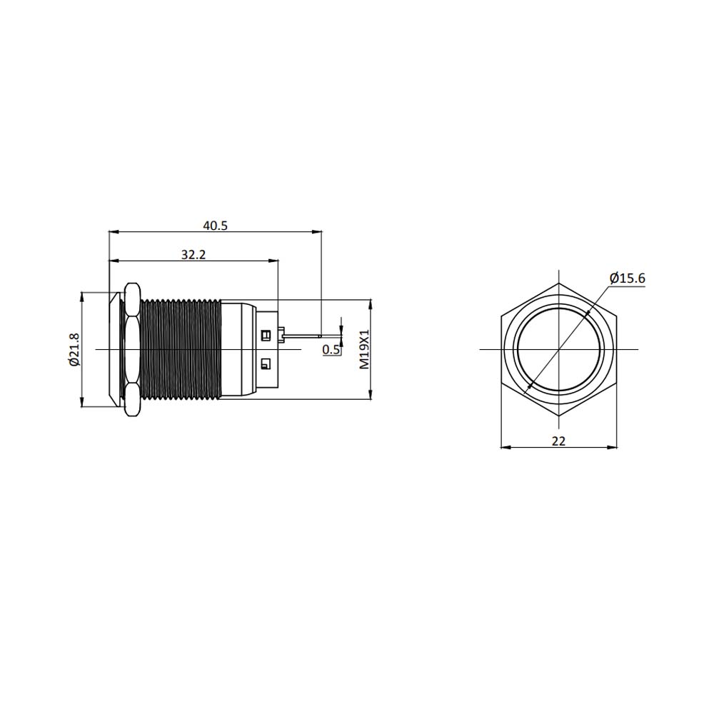 Metzler - Drucktaster 19mm - IP67 IK10 - Edelstahl - Flach - Lötkontakte