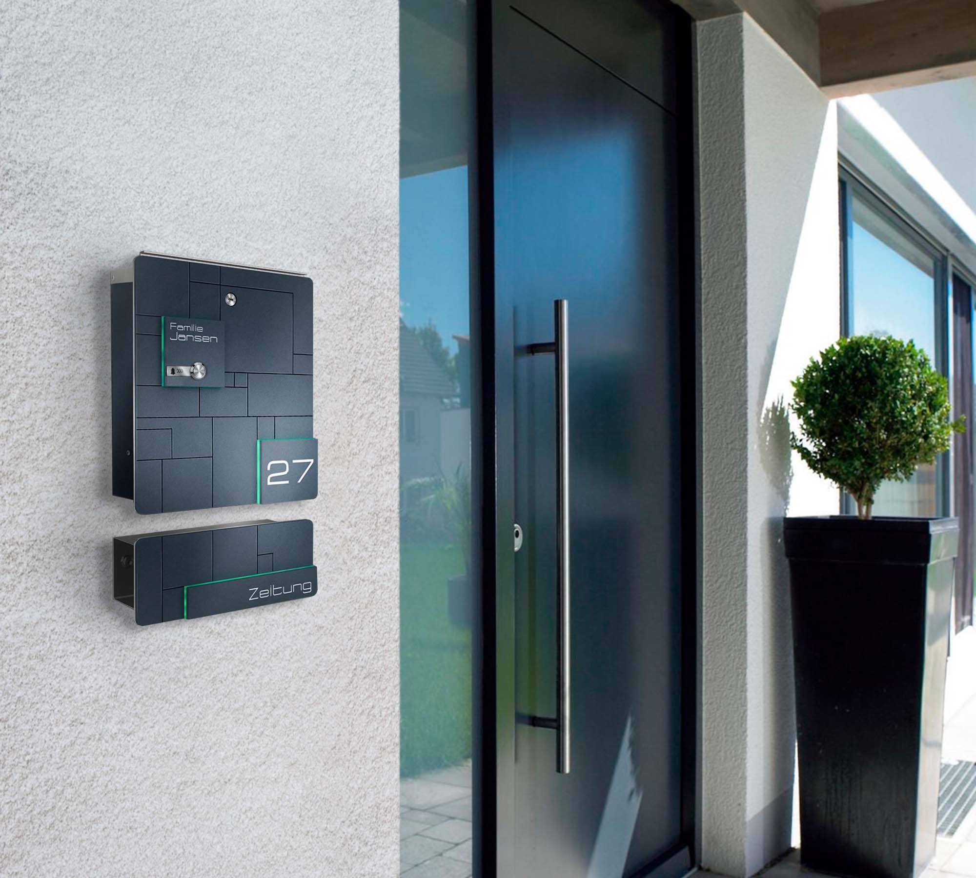 Metzler Briefkasten Funkklingel Anthrazit Edelstahl Gravur optional | 02
