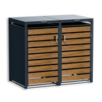 Metzler Mülltonnenbox | zweitürig | rostfrei und massiv | in Holzoptik | 2x 240l | RAL7016 Anthrazitgrau matt
