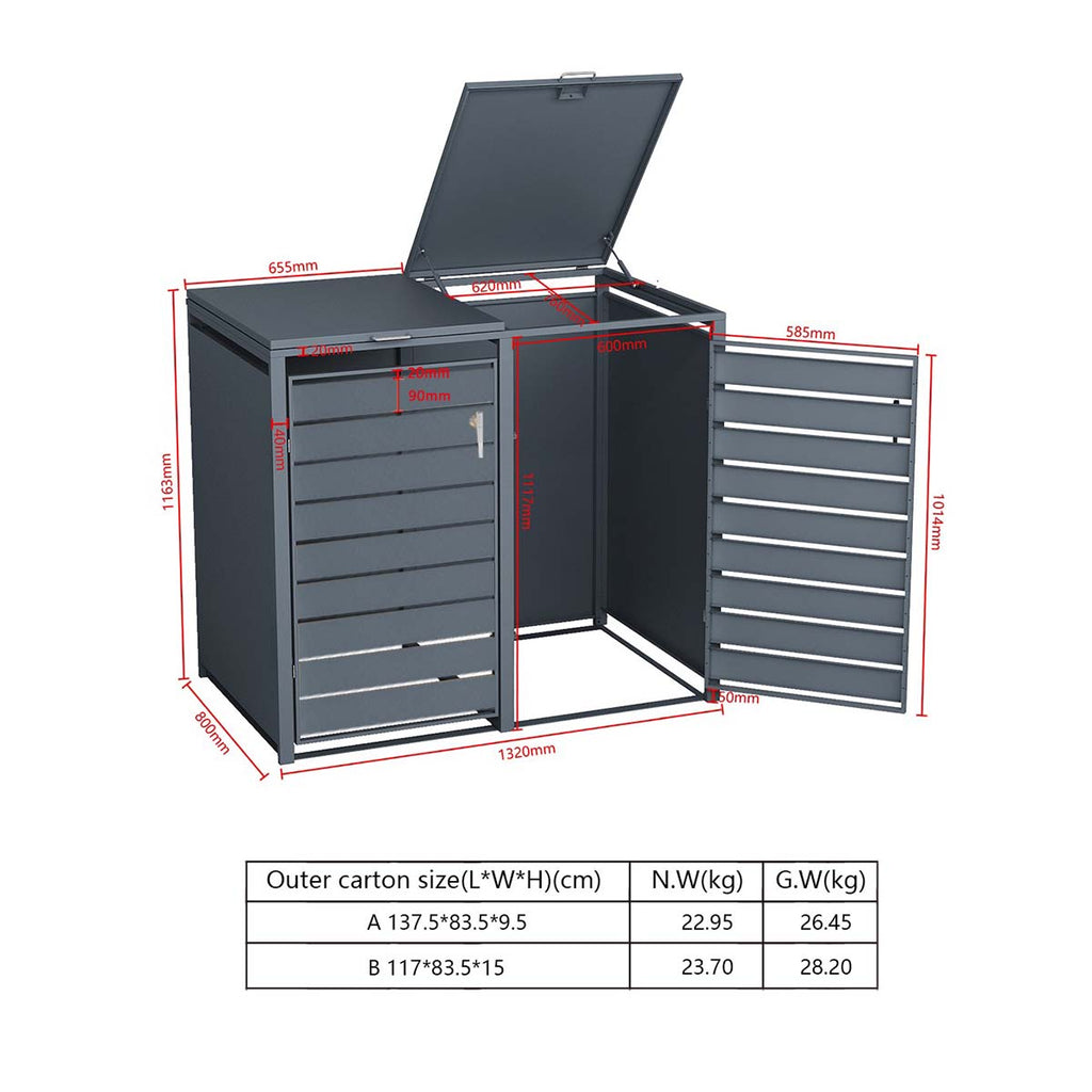 Metzler Mülltonnenbox | zweitürig | rostfrei und massiv | mit Sichtstreifen | 2x 240l | RAL7016 Anthrazitgrau matt
