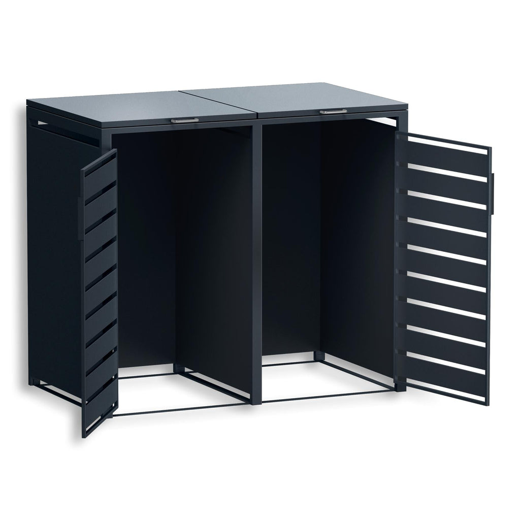 Metzler Mülltonnenbox | zweitürig | rostfrei und massiv | in Holzoptik | 2x 240l | RAL7016 Anthrazitgrau matt