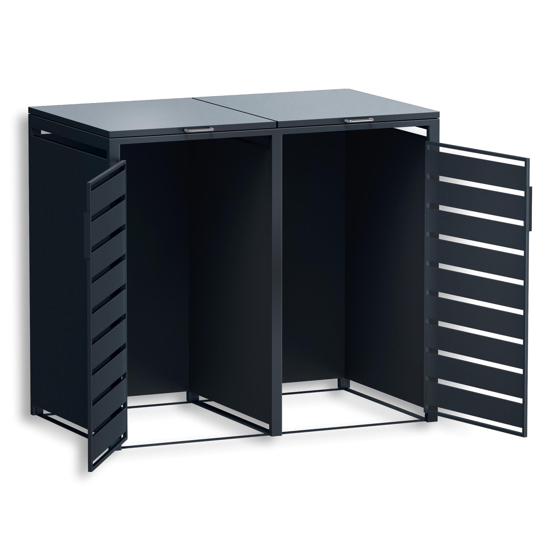 Metzler Mülltonnenbox | zweitürig | rostfrei und massiv | in Holzoptik | 2x 240l | RAL7016 Anthrazitgrau matt