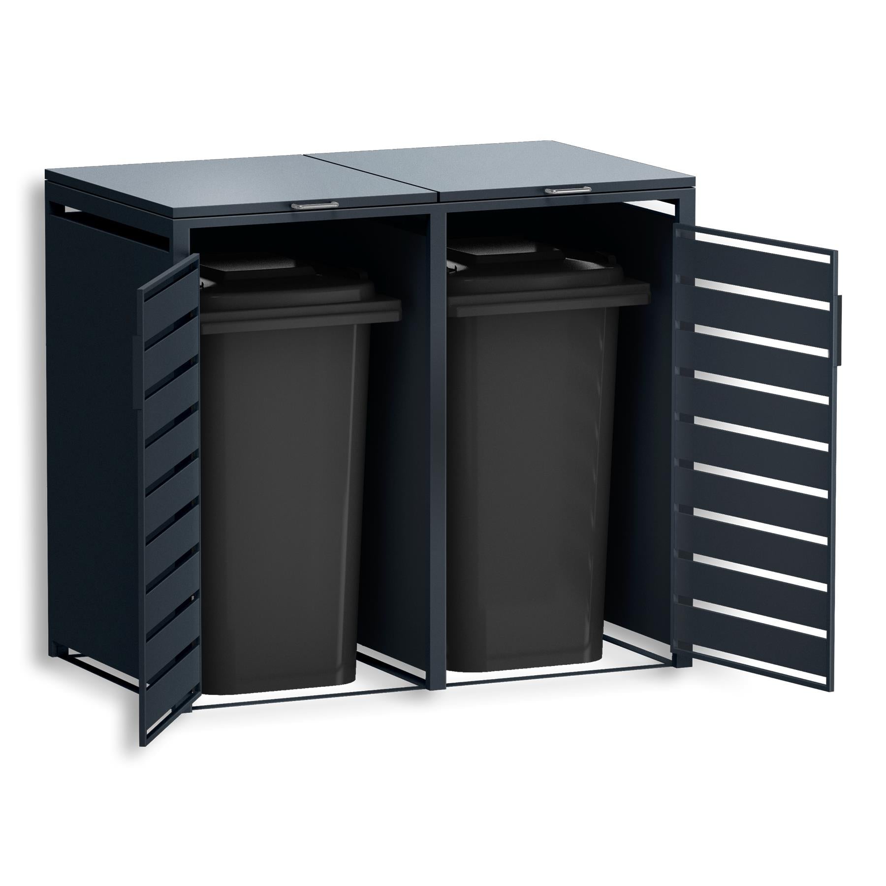 Metzler Mülltonnenbox | zweitürig | rostfrei und massiv | in Holzoptik | 2x 120l | RAL7016 Anthrazitgrau matt