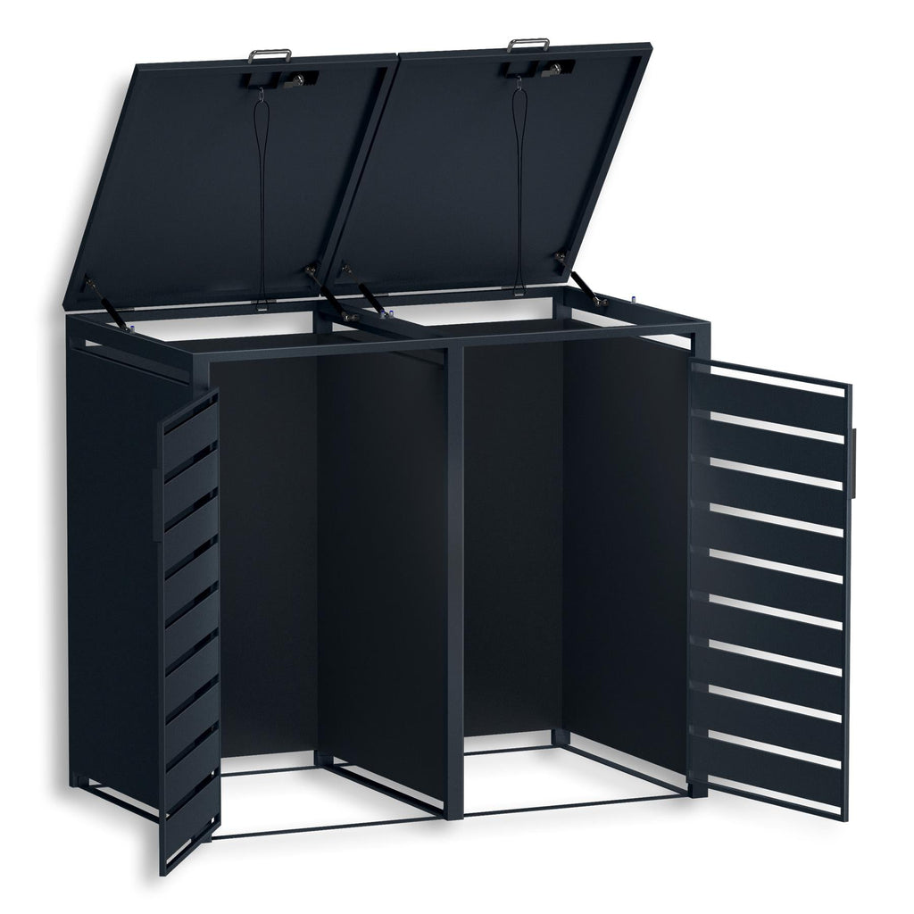 Metzler Mülltonnenbox | zweitürig | rostfrei und massiv | in Holzoptik | 2x 120l | RAL7016 Anthrazitgrau matt