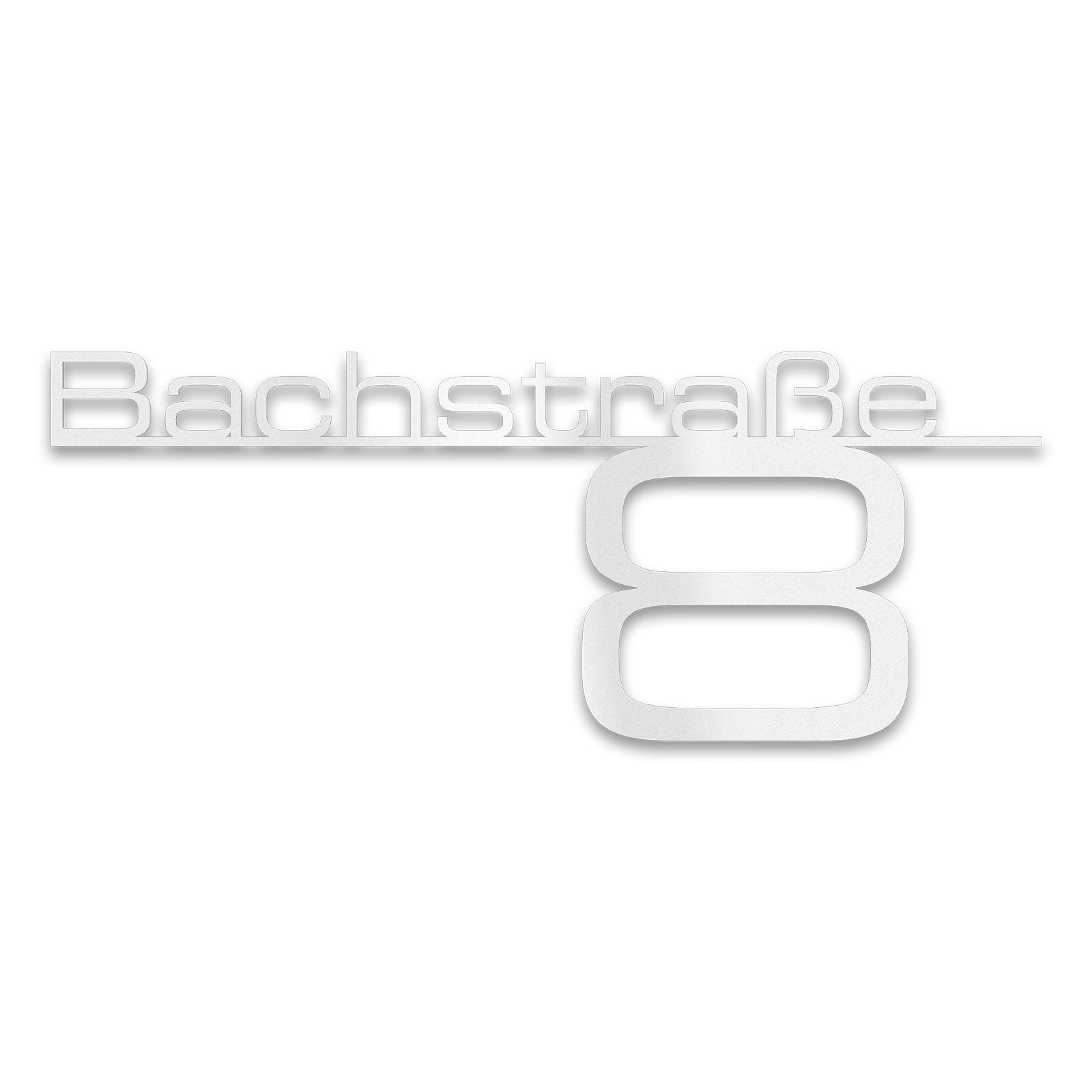 Schriftzug mit Straße & Hausnummer aus Edelstahl in Verkehrsweiß RAL 9016