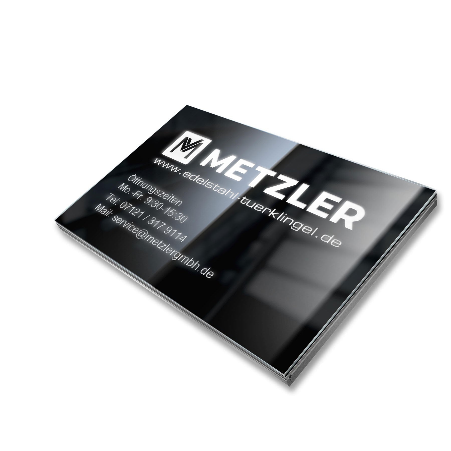 Firmenschild in Schwarz mit LED-Beleuchtung