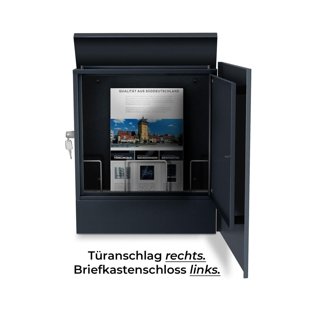 Metzler Briefkasten Anthrazit RAL 7016 | Lepo Schloss links, Türanschlag rechts