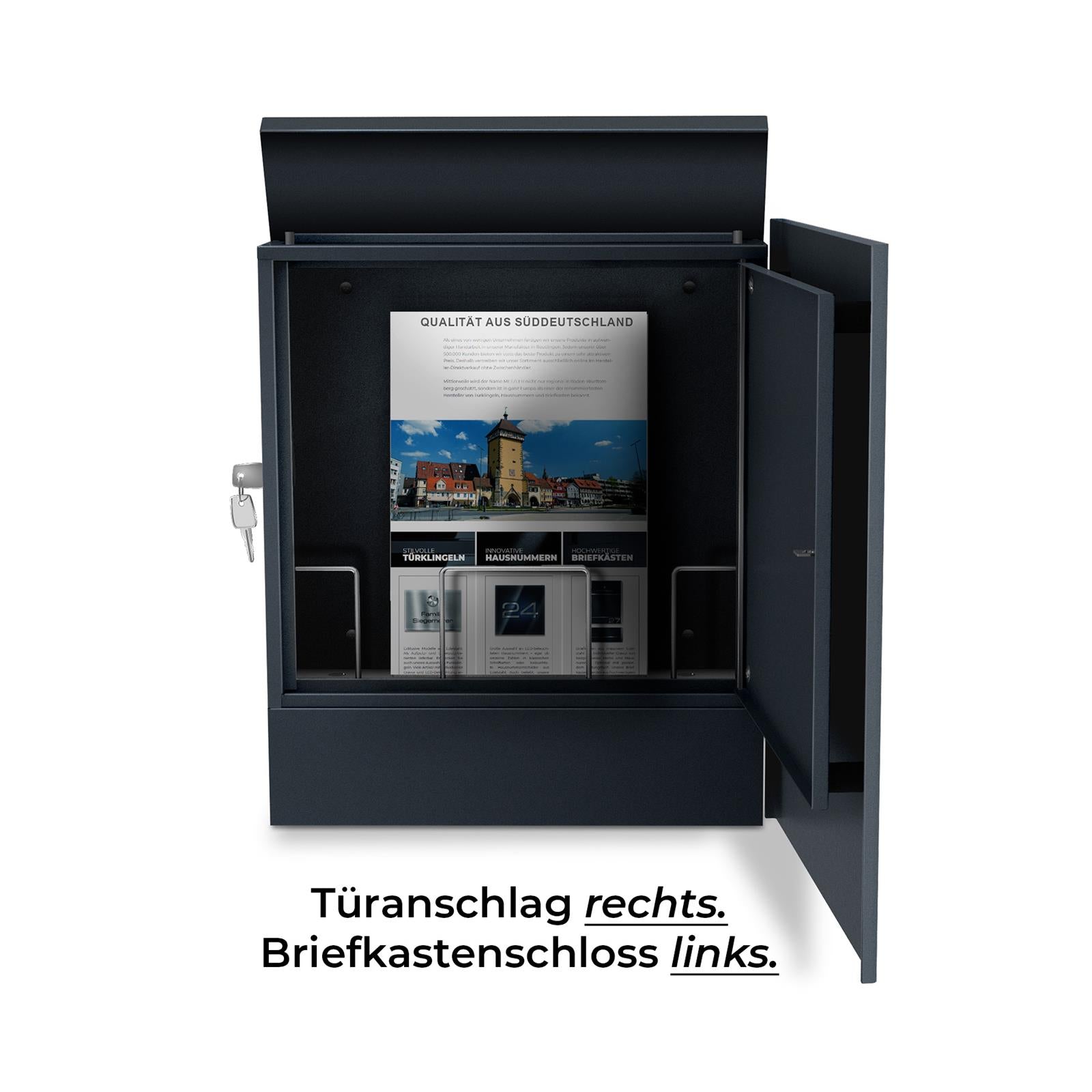Metzler Briefkasten Anthrazit RAL 7016 | Lepo Schloss links, Türanschlag rechts