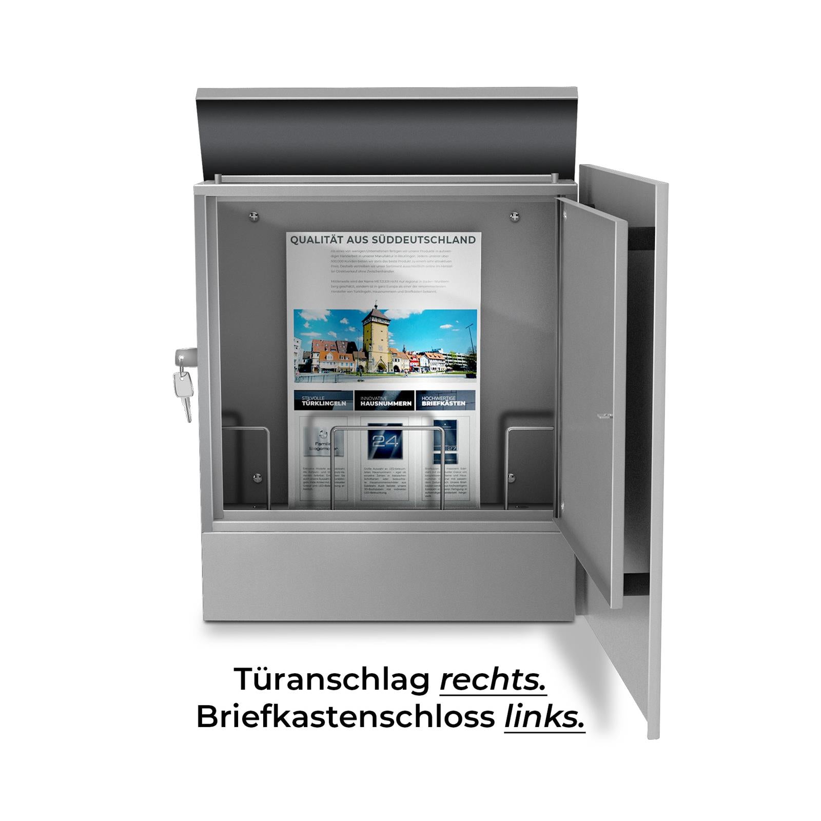 Metzler Briefkasten Graualuminium RAL 9007 | Lepo Schloss links