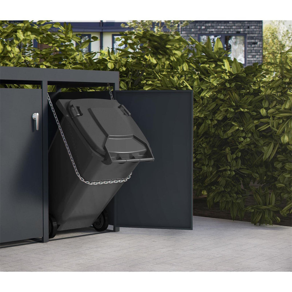Metzler Mülltonnenbox mit Pflanzdach | zweitürig | massiv & rostfrei | 2x 240l | RAL7016 Anthrazitgrau matt