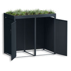 Metzler Mülltonnenbox mit Pflanzdach | zweitürig | massiv & rostfrei | 2x 120l | RAL7016 Anthrazitgrau matt