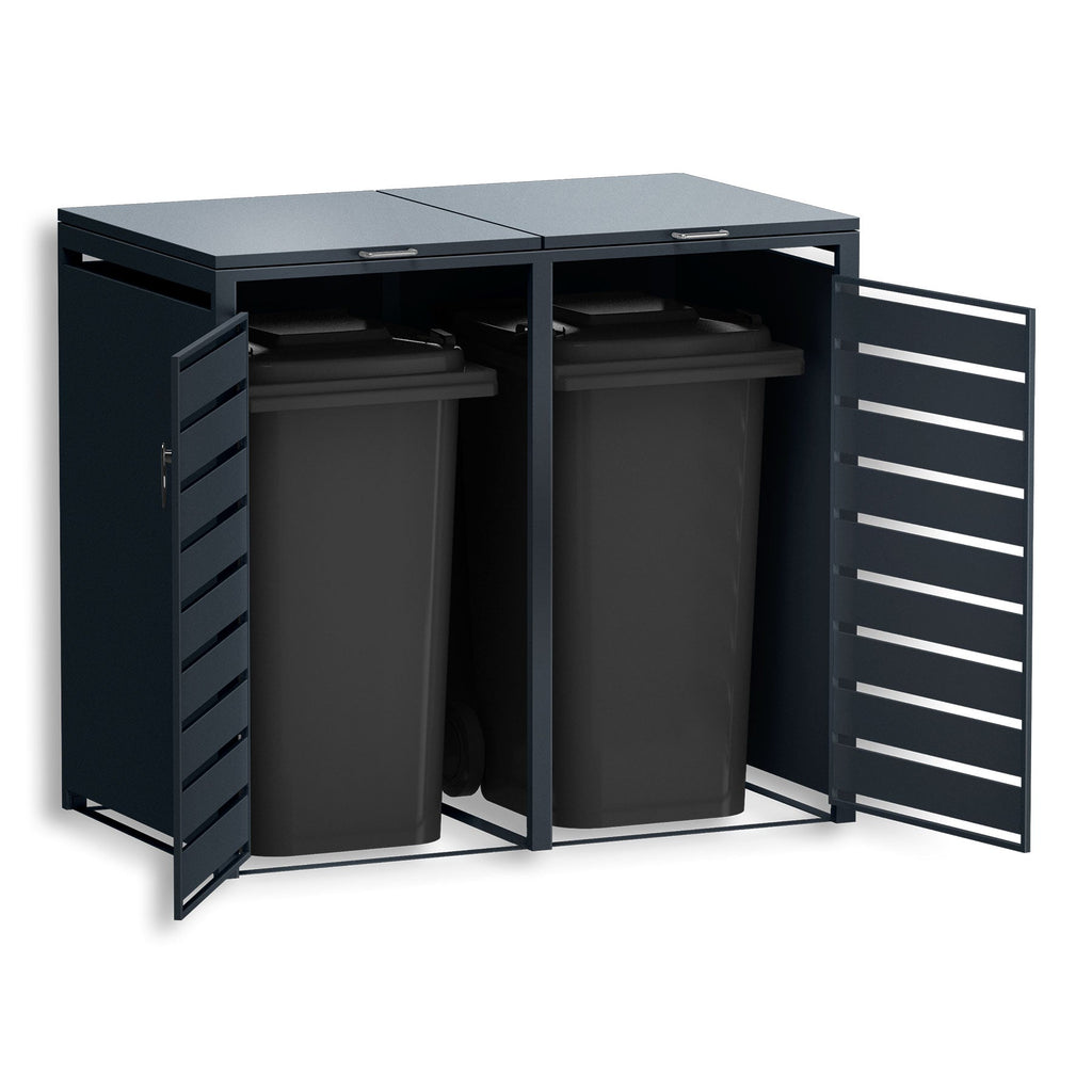 Metzler Mülltonnenbox | zweitürig | rostfrei und massiv | mit Sichtstreifen | 2x 240l | RAL7016 Anthrazitgrau matt