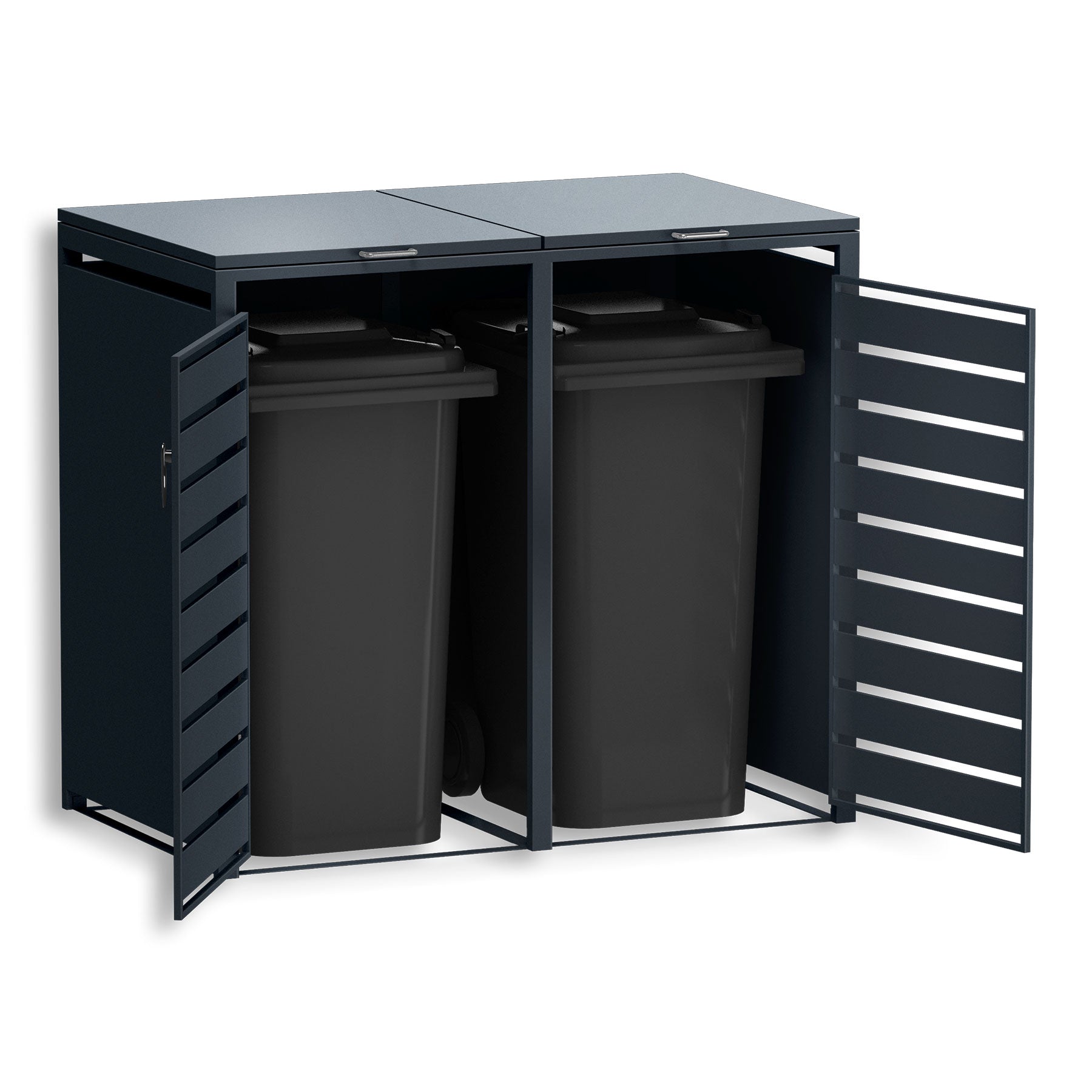 Metzler Mülltonnenbox | zweitürig | rostfrei und massiv | mit Sichtstreifen | 2x 240l | RAL7016 Anthrazitgrau matt