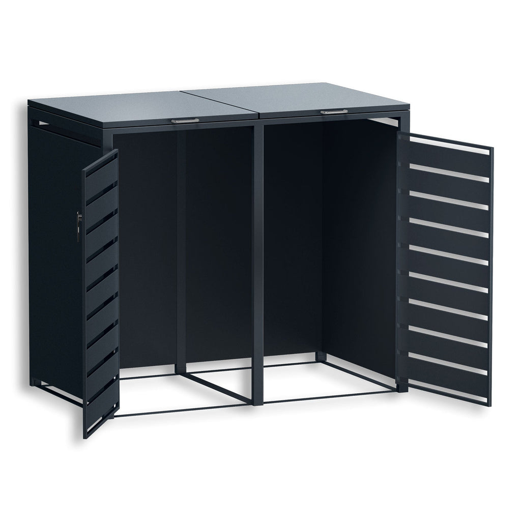 Metzler Mülltonnenbox | zweitürig | rostfrei und massiv | mit Sichtstreifen | 2x 240l | RAL7016 Anthrazitgrau matt