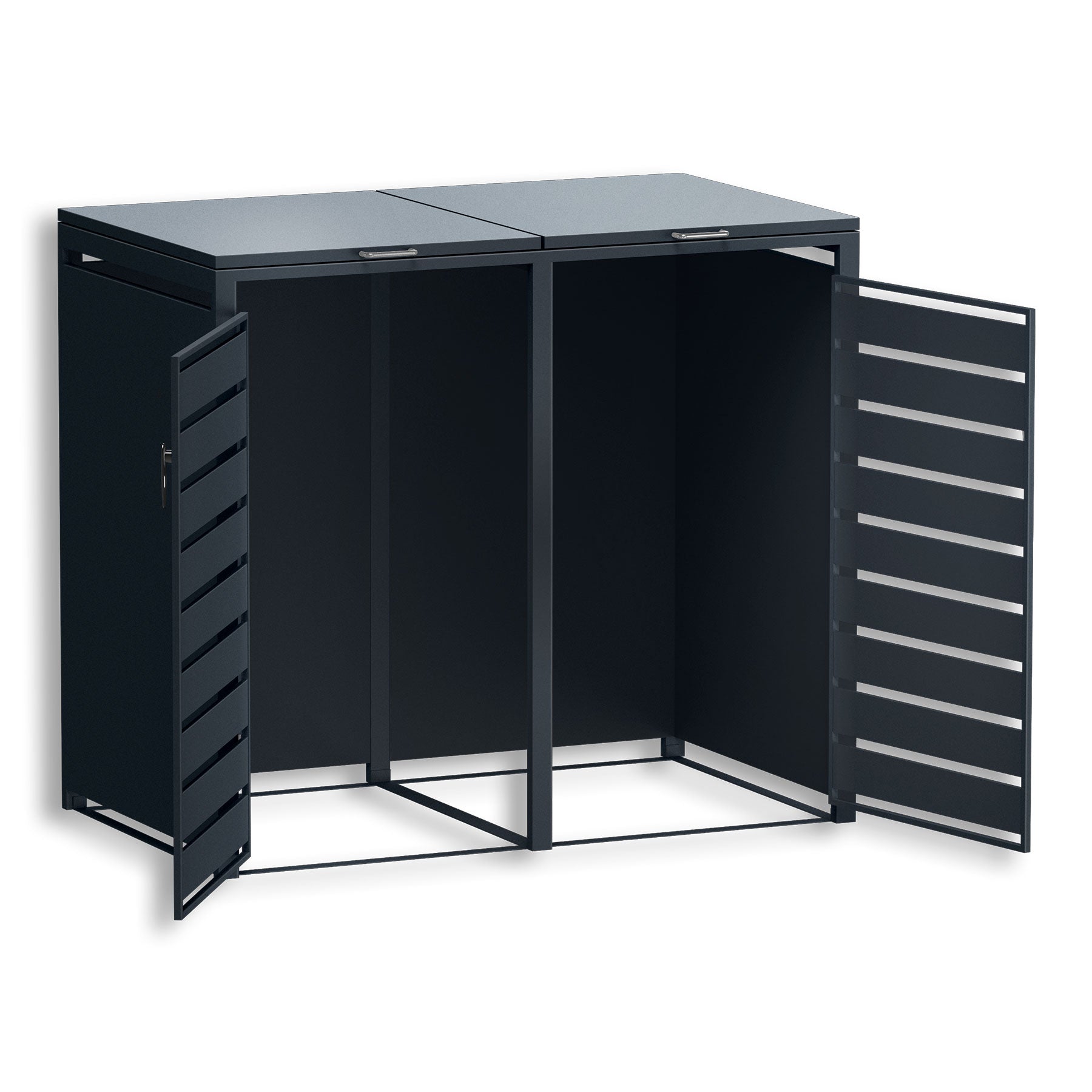 Metzler Mülltonnenbox | zweitürig | rostfrei und massiv | mit Sichtstreifen | 2x 120l | RAL7016 Anthrazitgrau matt