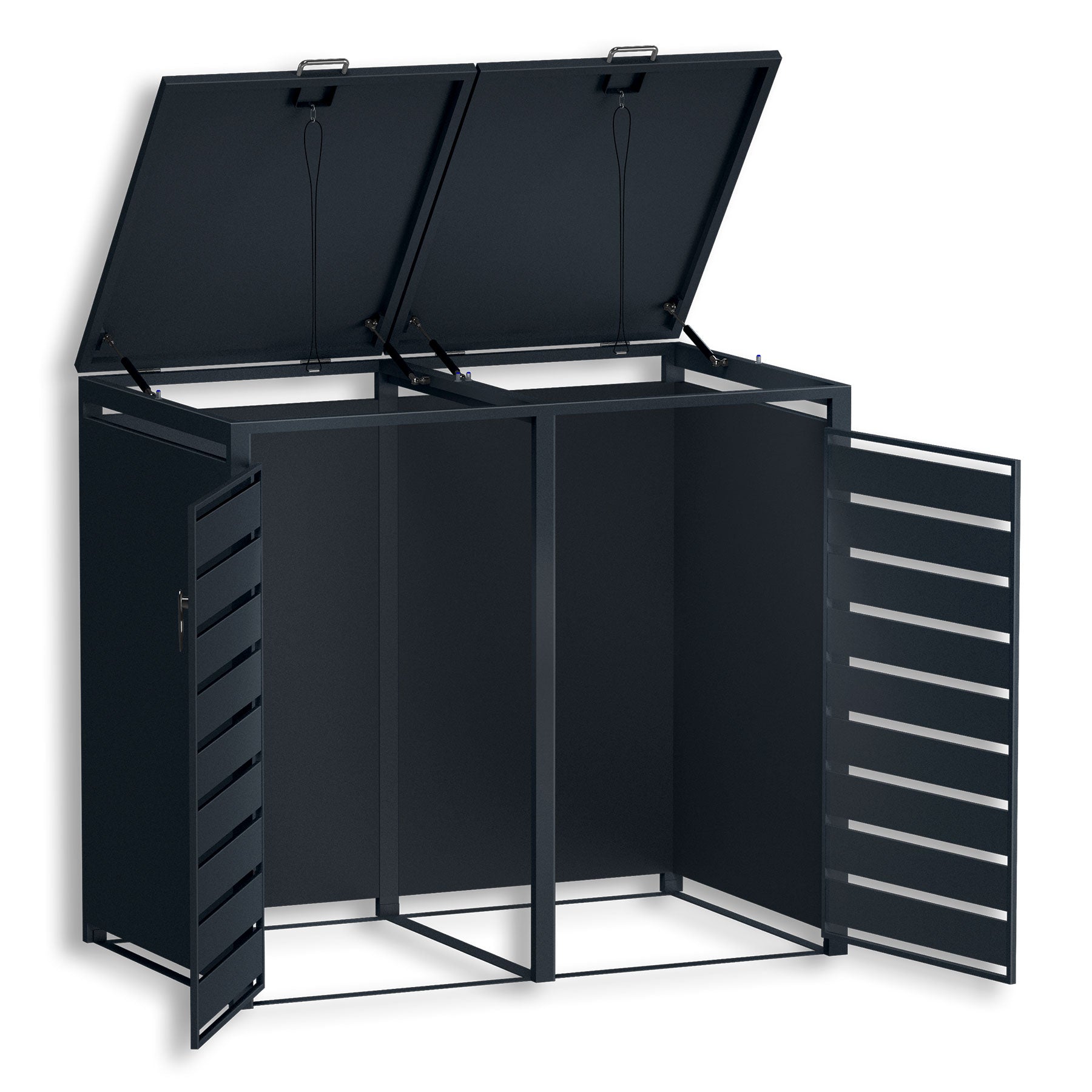 Metzler Mülltonnenbox | zweitürig | rostfrei und massiv | mit Sichtstreifen | 2x 240l | RAL7016 Anthrazitgrau matt
