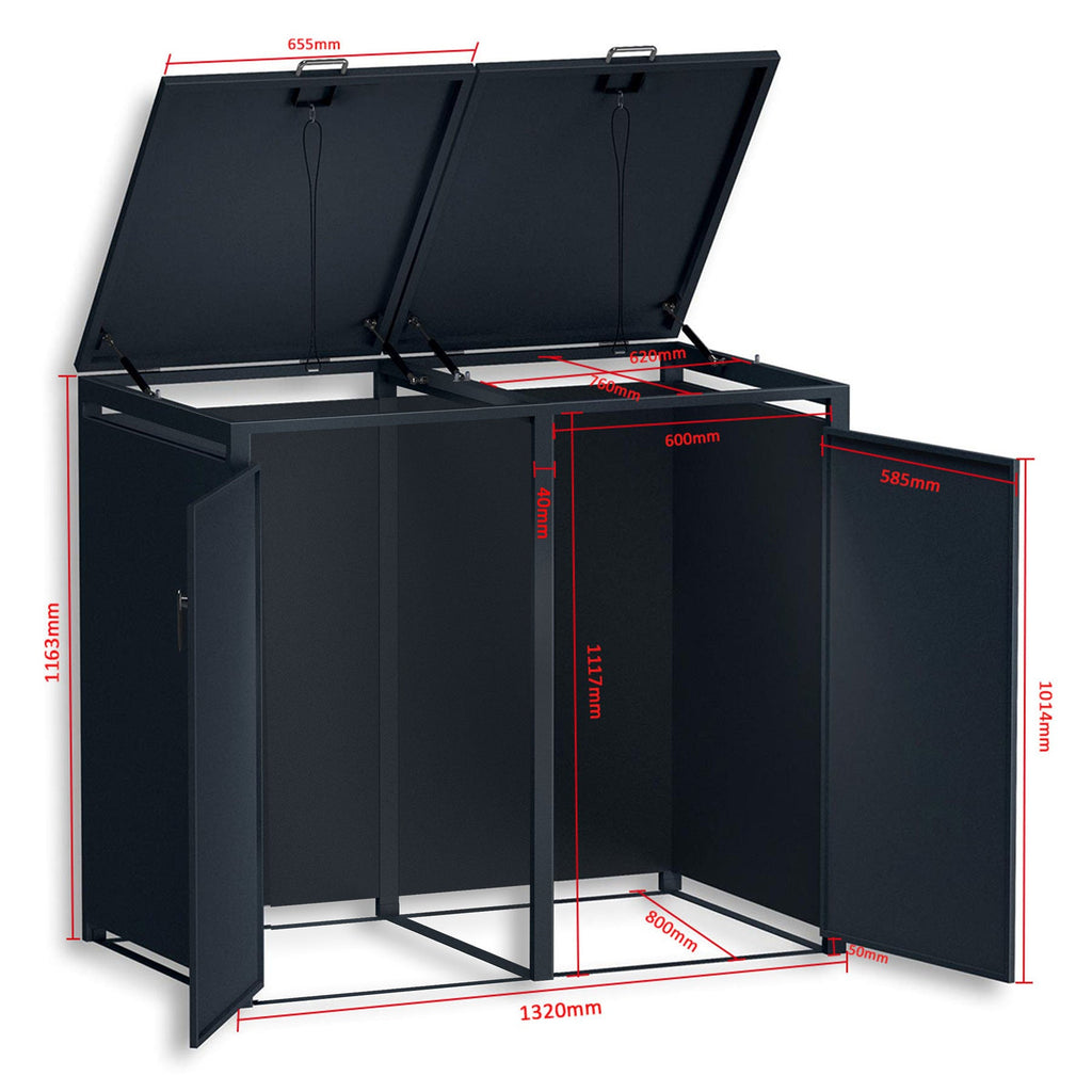Metzler Mülltonnenbox | zweitürig | rostfrei und massiv | 2x 240l | RAL7016 Anthrazitgrau matt
