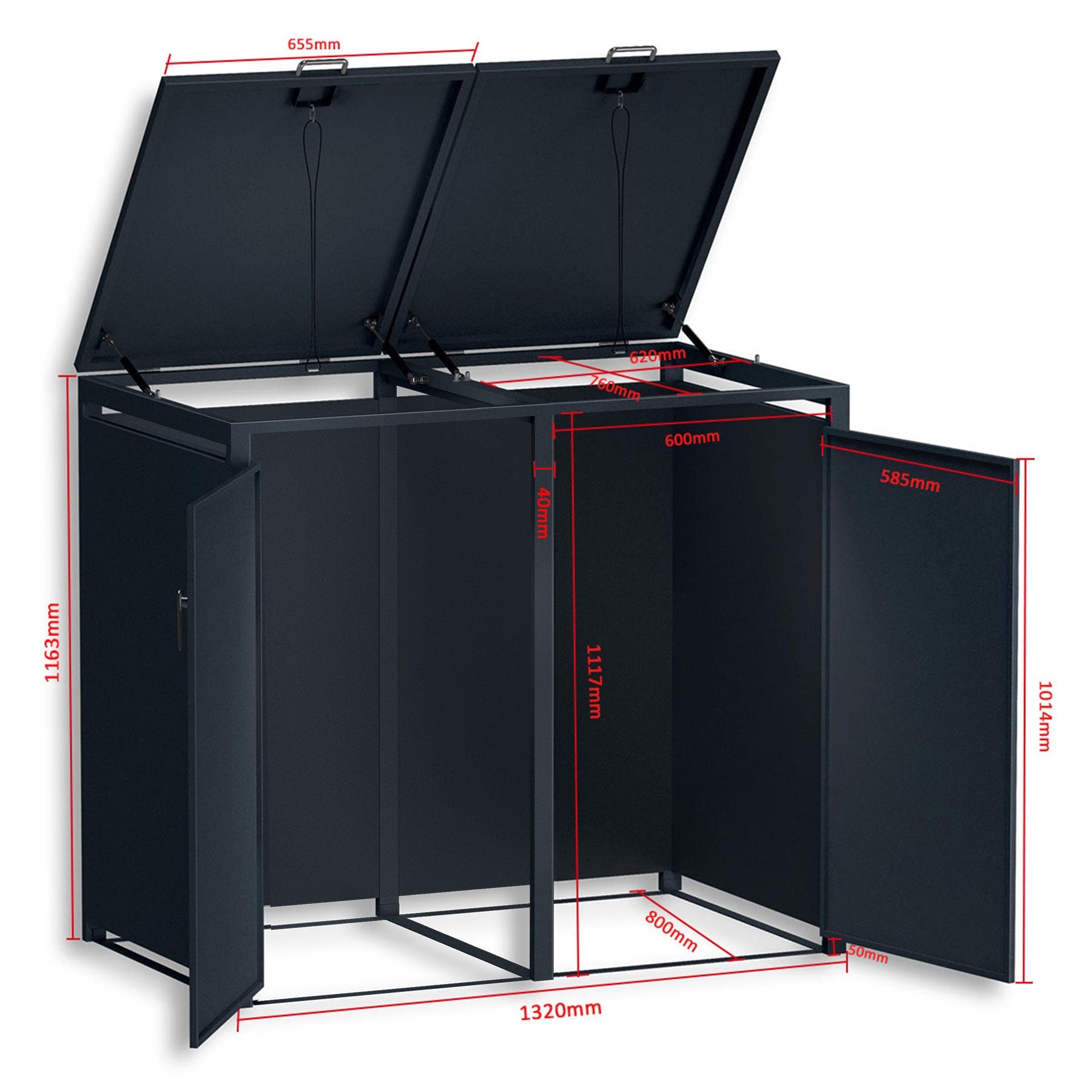 Metzler Mülltonnenbox | zweitürig | rostfrei und massiv | 2x 240l | RAL7016 Anthrazitgrau matt