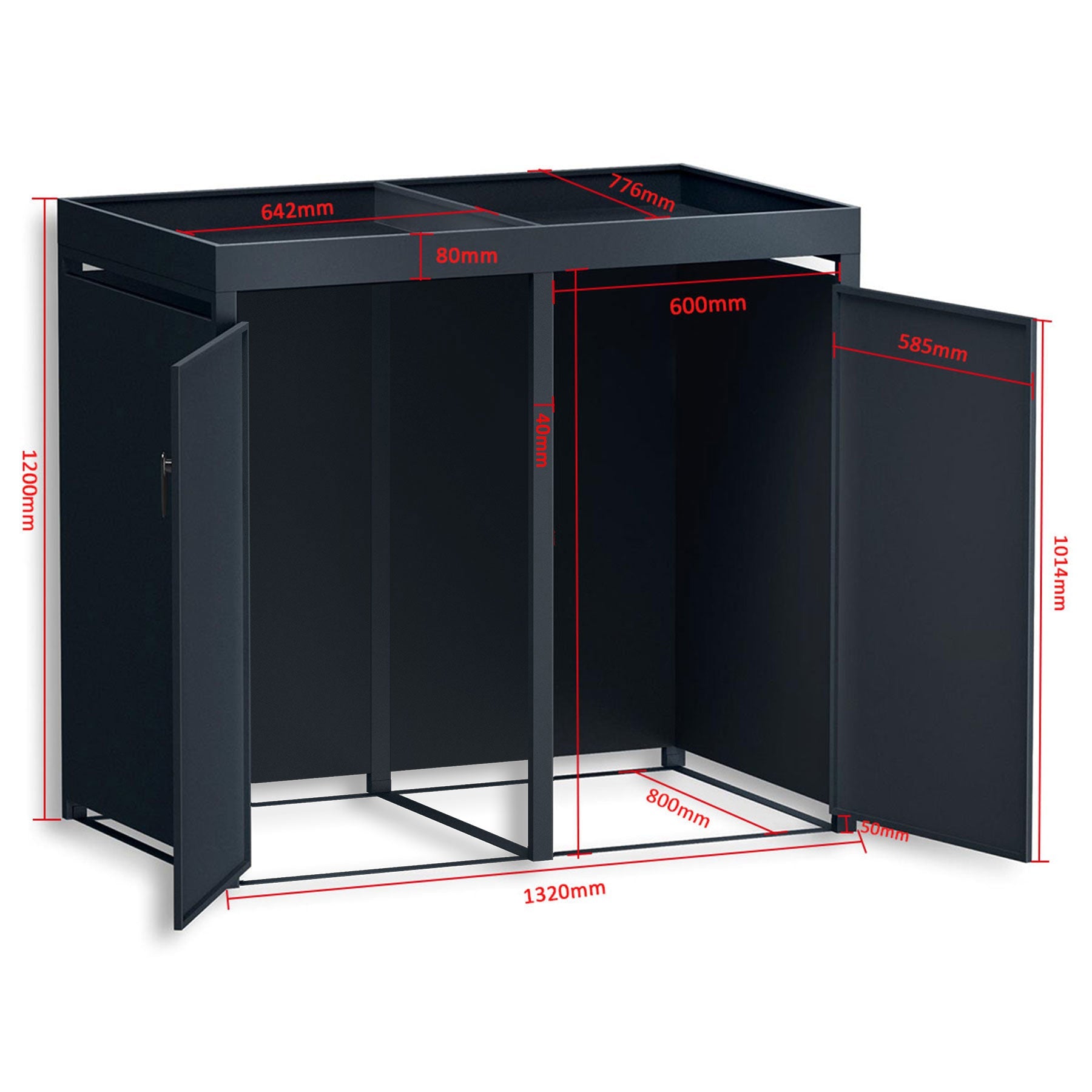 Metzler Mülltonnenbox mit Pflanzdach | zweitürig | massiv & rostfrei | 2x 240l | RAL7016 Anthrazitgrau matt