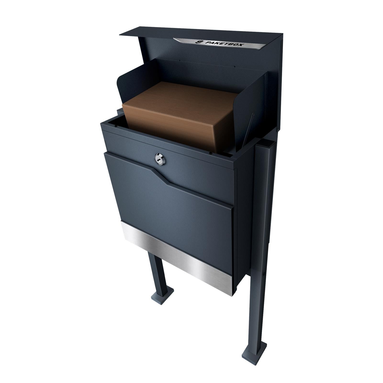 Metzler Paketbox rostfrei und massiv mit Ständer, RAL7016 Anthrazitgrau matt, | Siebertbox 2
