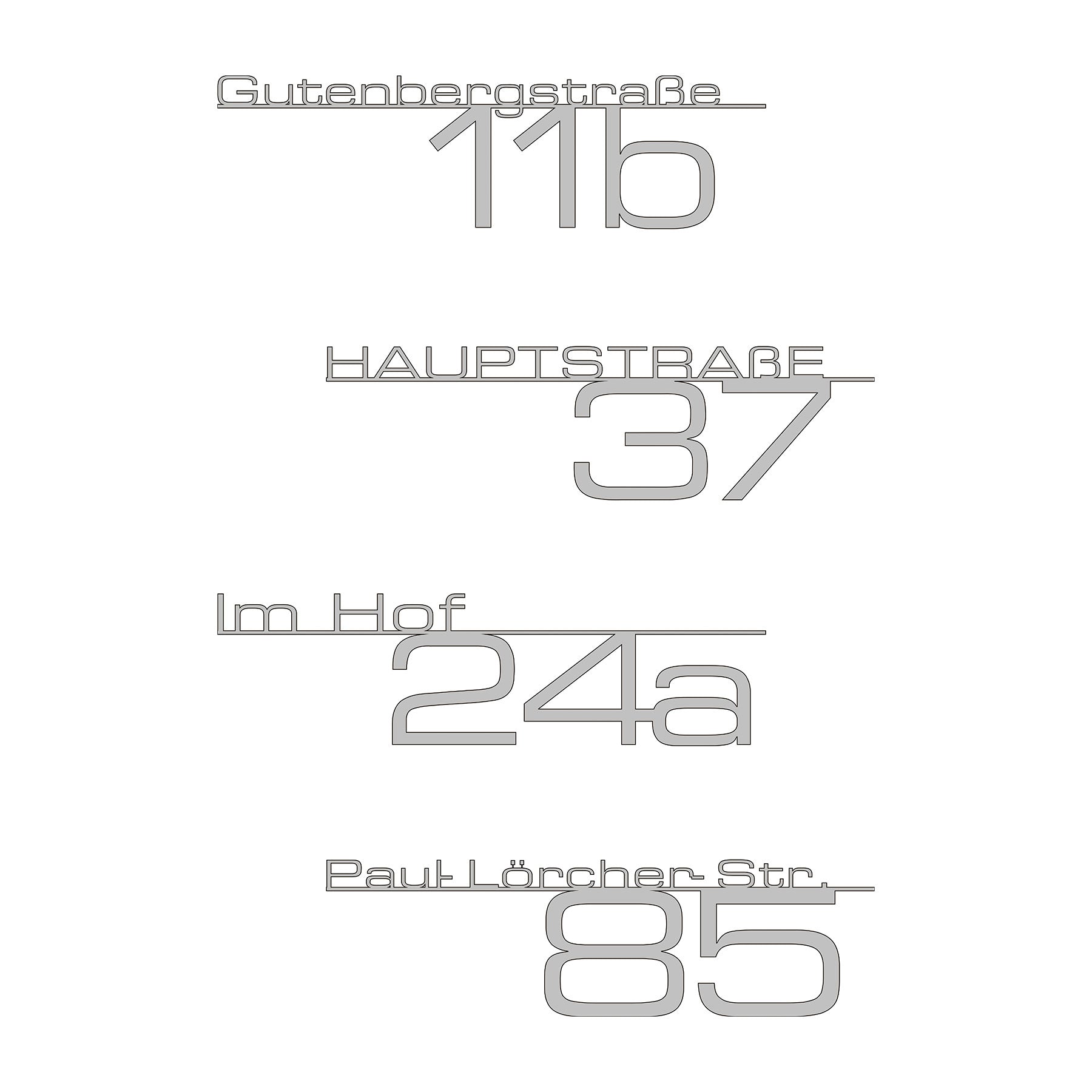 Schriftzug mit Straße & Hausnummer aus Edelstahl in DB703 Eisenglimmer