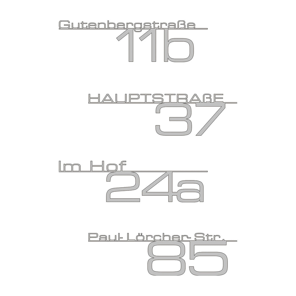 Schriftzug mit Straße & Hausnummer aus Edelstahl in Tiefschwarz RAL 9005
