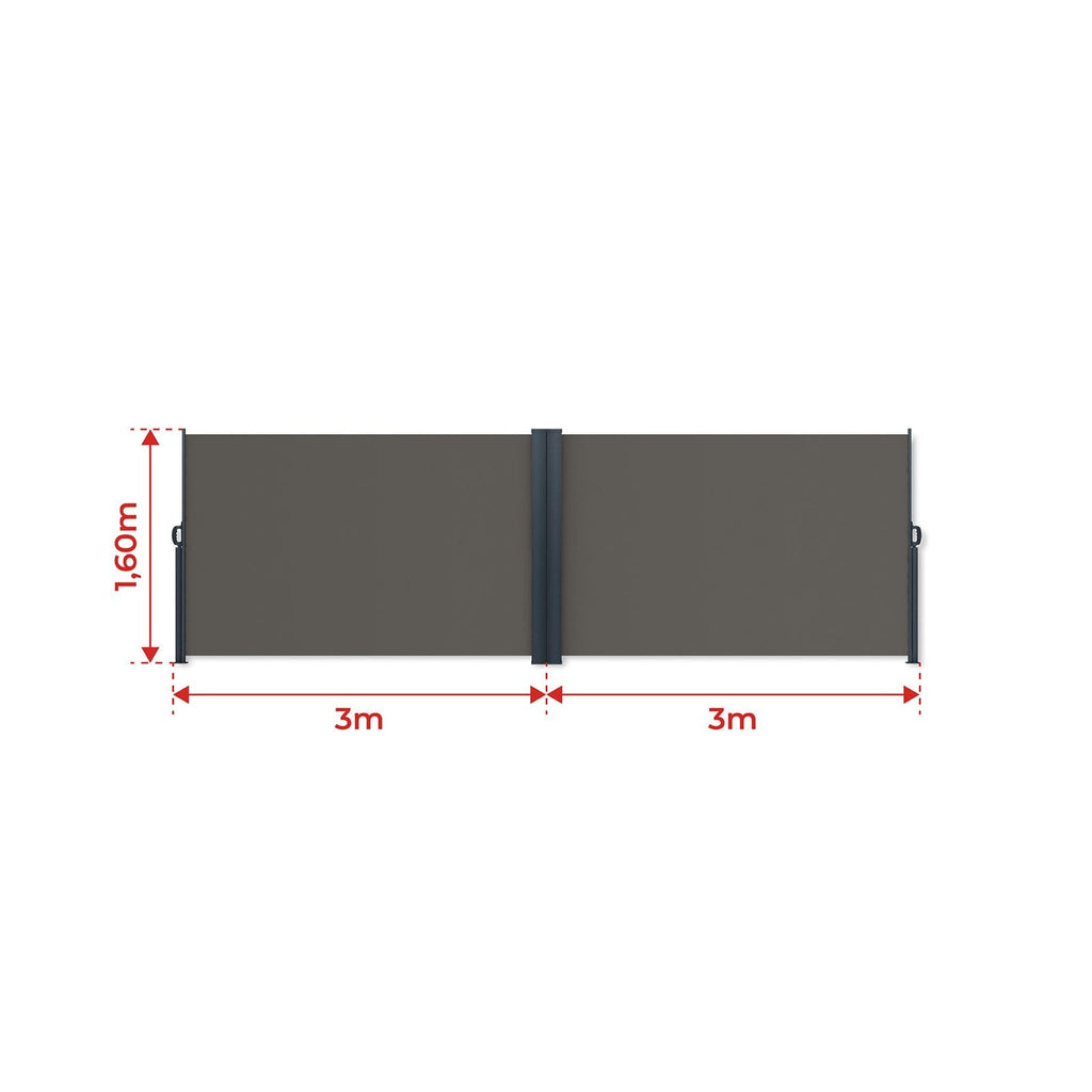 Metzler Doppel-Seitenmarkise ausziehbar, Sichtschutz für Balkon, Garten & Terrasse, Dunkelgrau, 600cm x 160cm