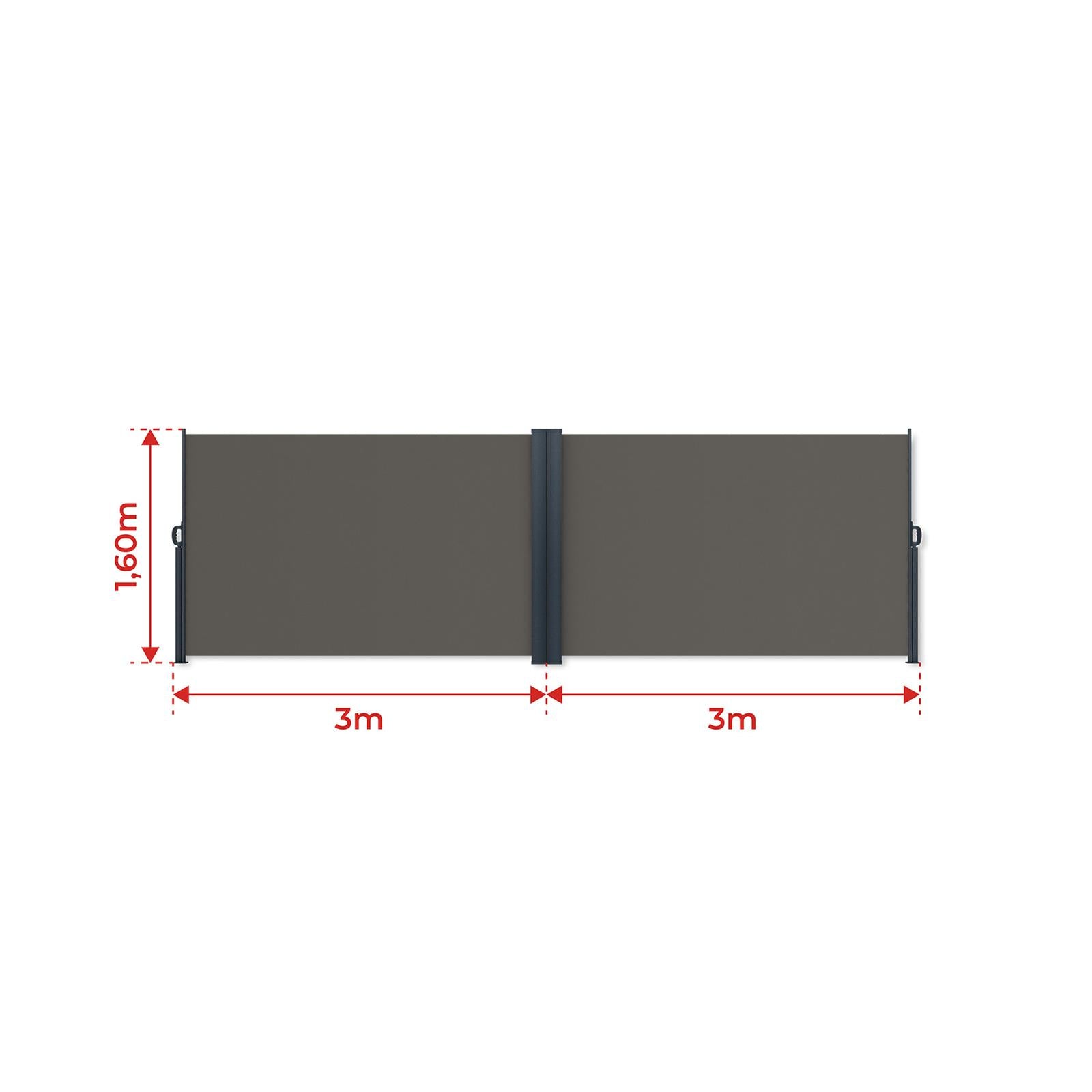 Metzler Doppel-Seitenmarkise ausziehbar, Sichtschutz für Balkon, Garten & Terrasse, Dunkelgrau, 600cm x 160cm