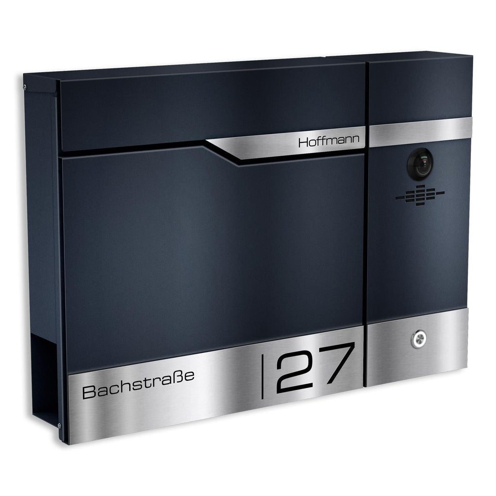 Metzler Briefkasten rostfrei und massiv, RAL7016 Anthrazitgrau mit Videosprechanlage VDM10, 2-Draht IP Rechts, Modell Siebert