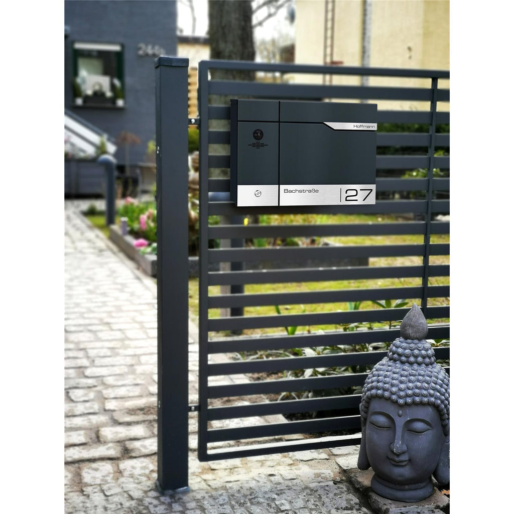 Metzler Briefkasten rostfrei und massiv, RAL7016 Anthrazitgrau mit Videosprechanlage VDM10, LAN + PoE Links, Modell Siebert
