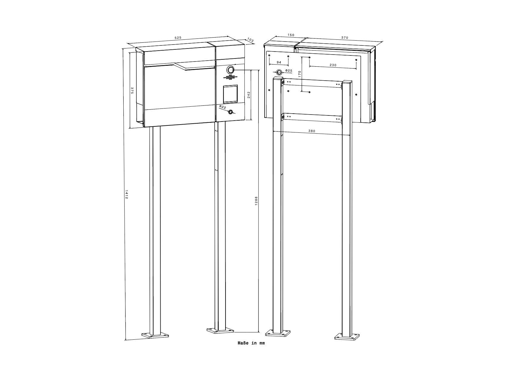 Metzler Standbriefkasten rostfrei und massiv, RAL7016 Anthrazitgrau mit Videosprechanlage VDM10, LAN + PoE Links, Modell Siebert