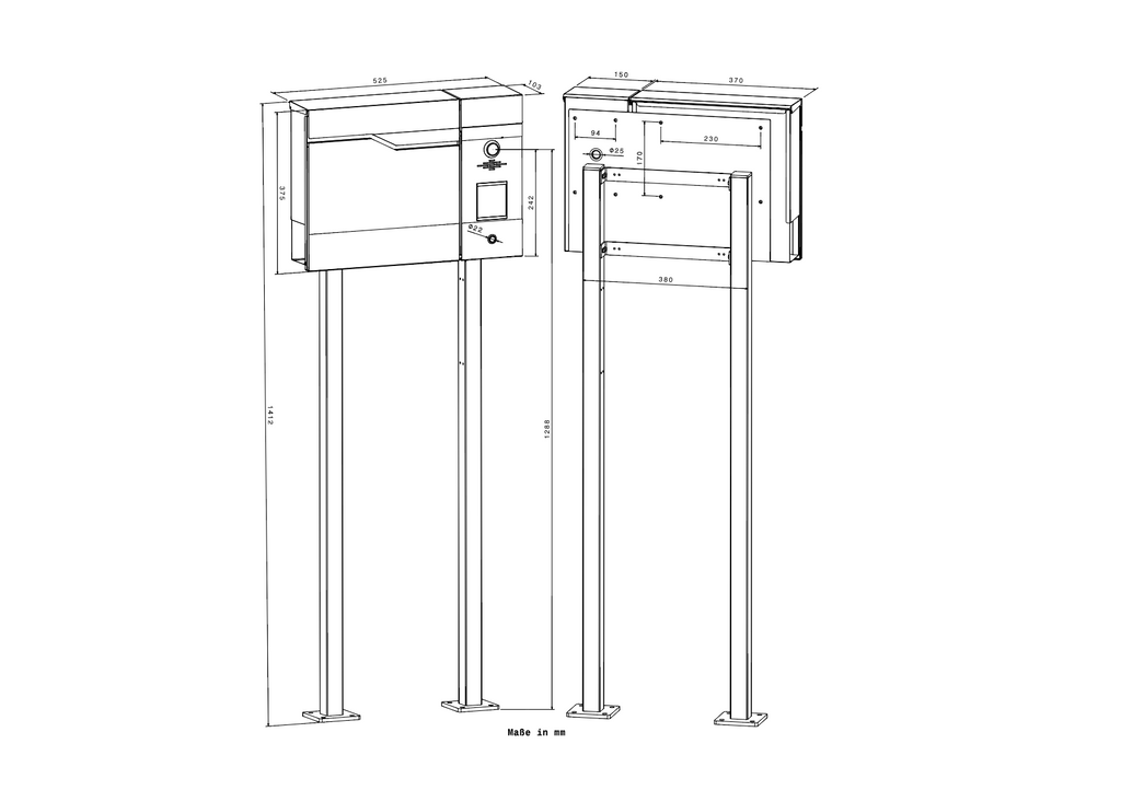 Metzler Standbriefkasten rostfrei und massiv, RAL7016 Anthrazitgrau mit Videosprechanlage VDM10 2.0, Modell Siebert