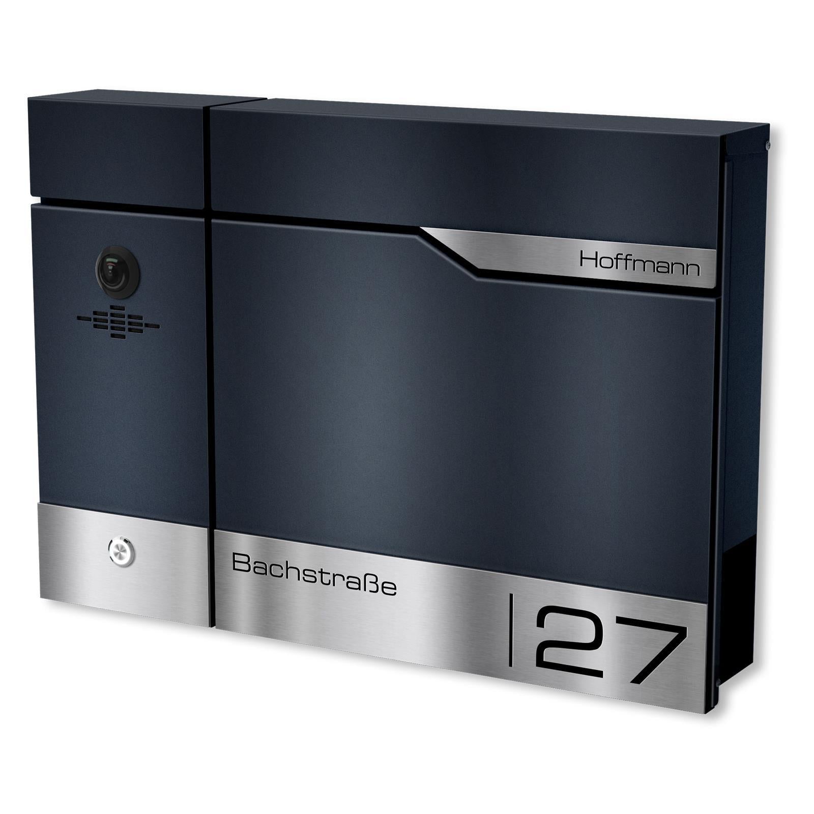 Metzler Briefkasten rostfrei und massiv, RAL7016 Anthrazitgrau mit Videosprechanlage VDM10, 2-Draht IP Links, Modell Siebert
